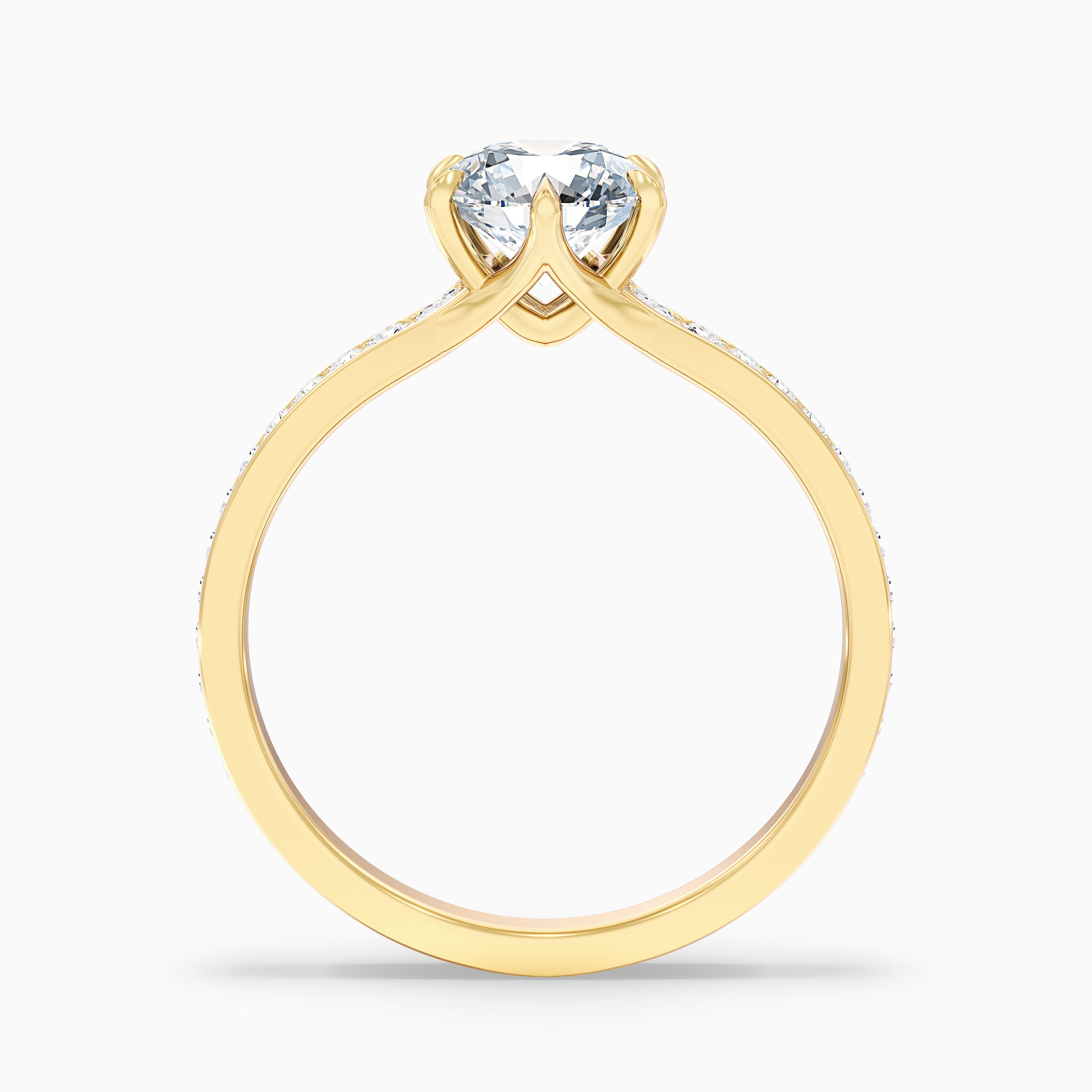 Carol 5 Carat Round Side Stone Pave Moissanite Engagement Ring in 14k Yellow Gold
