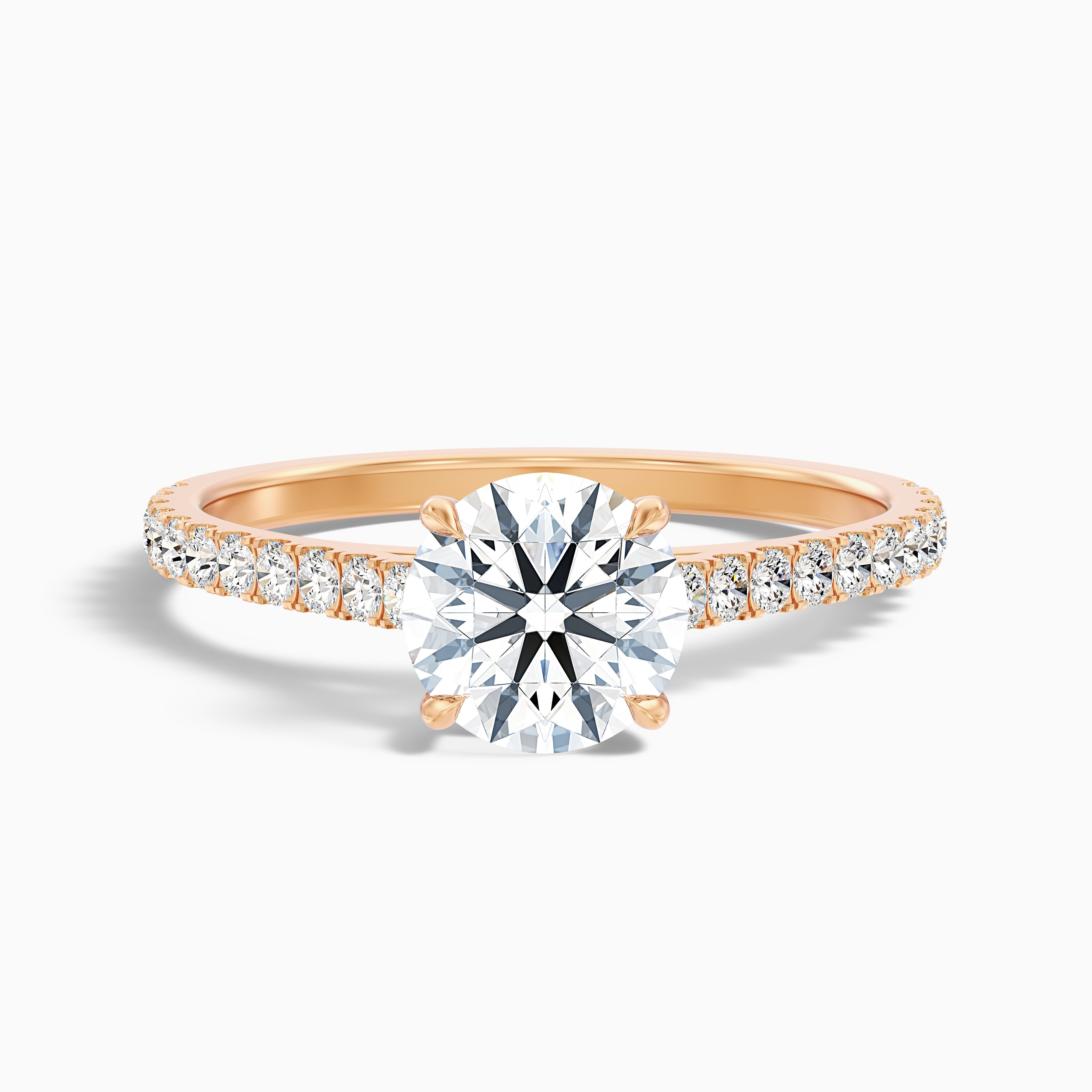 Carly 4.5 Carat Round Side Stone Pave Moissanite Engagement Ring in 18k Rose Gold