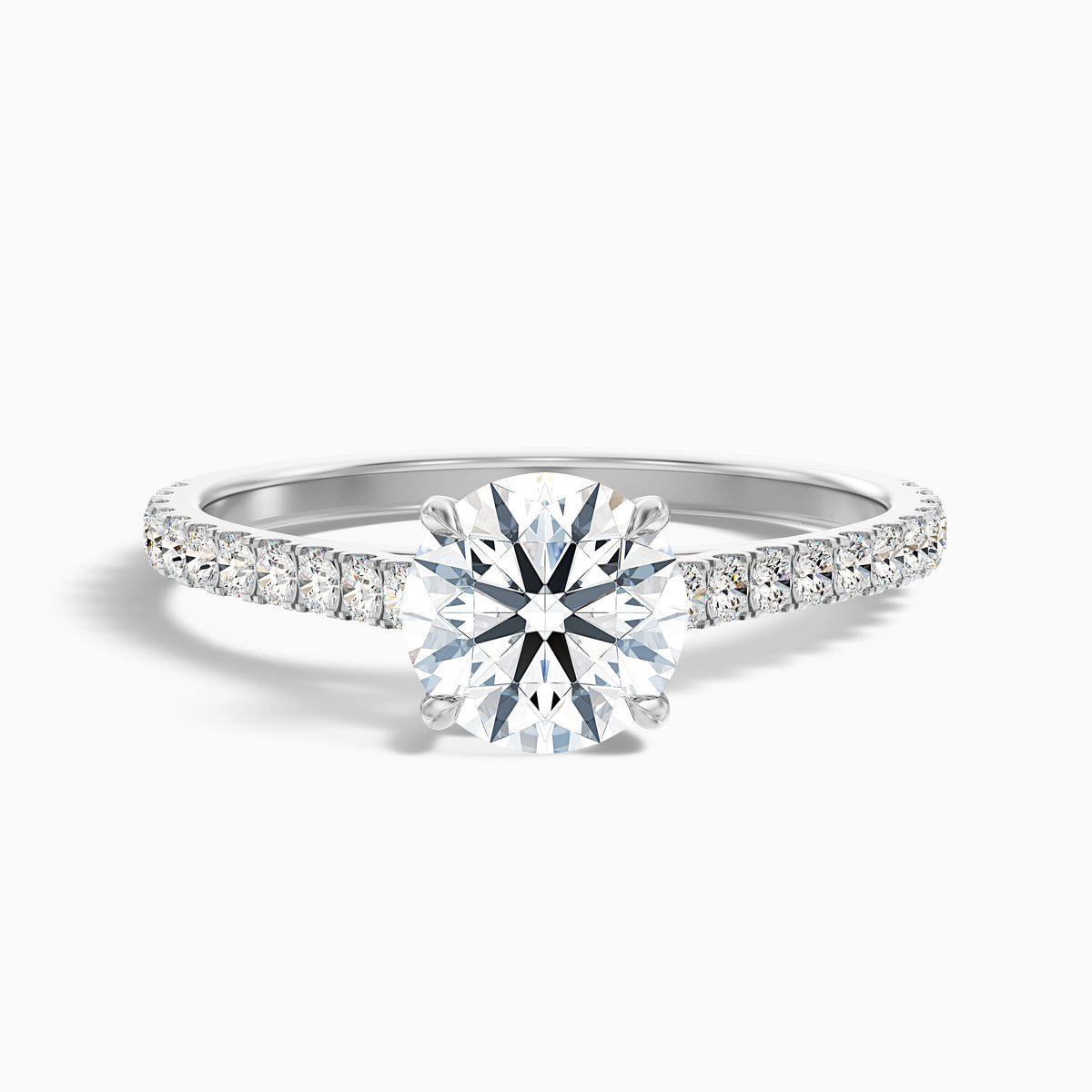 Carly 4.5 Carat Round Side Stone Pave Moissanite Engagement Ring in 10k Rose Gold