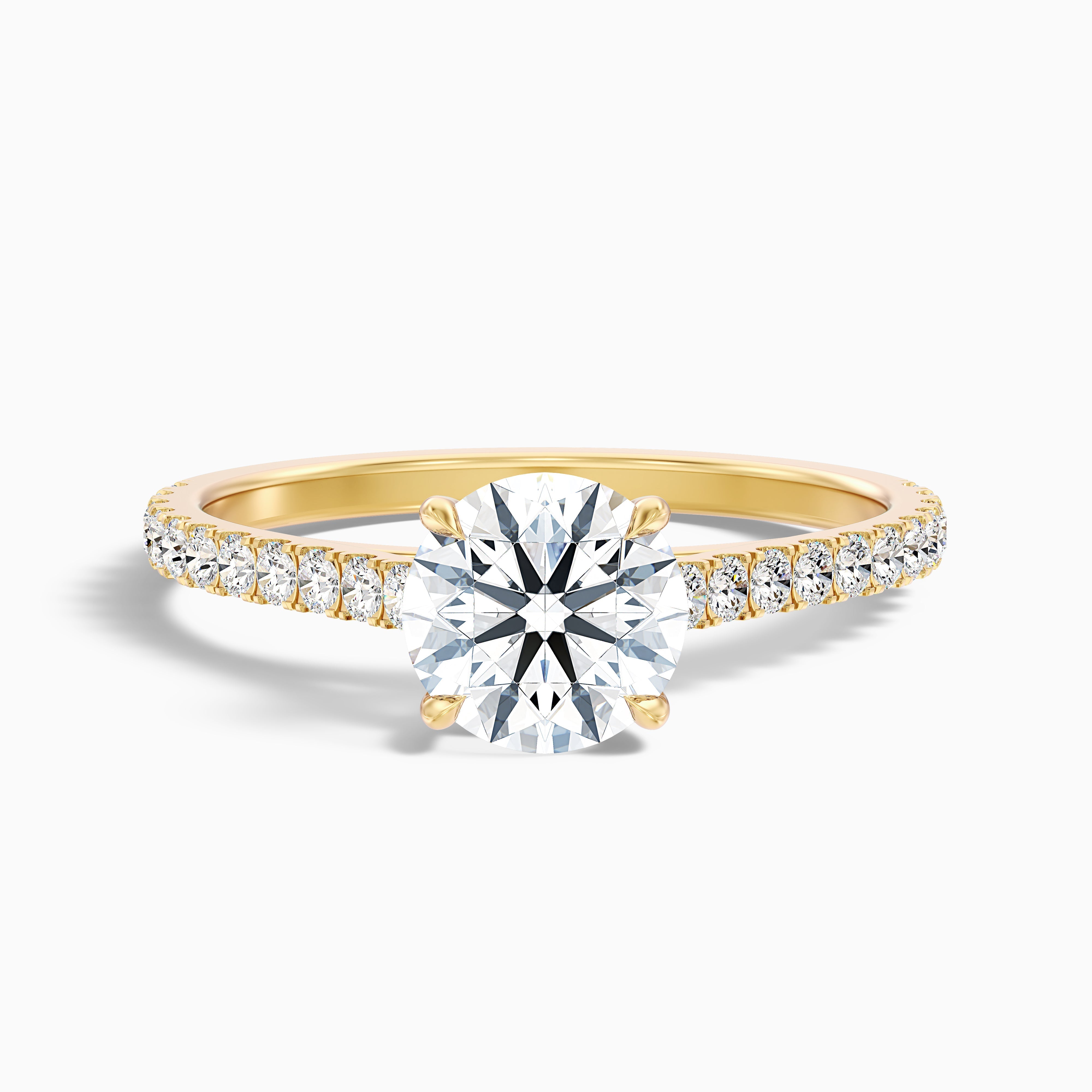 Carly 5 Carat Round Side Stone Pave Moissanite Engagement Ring in 14k Yellow Gold