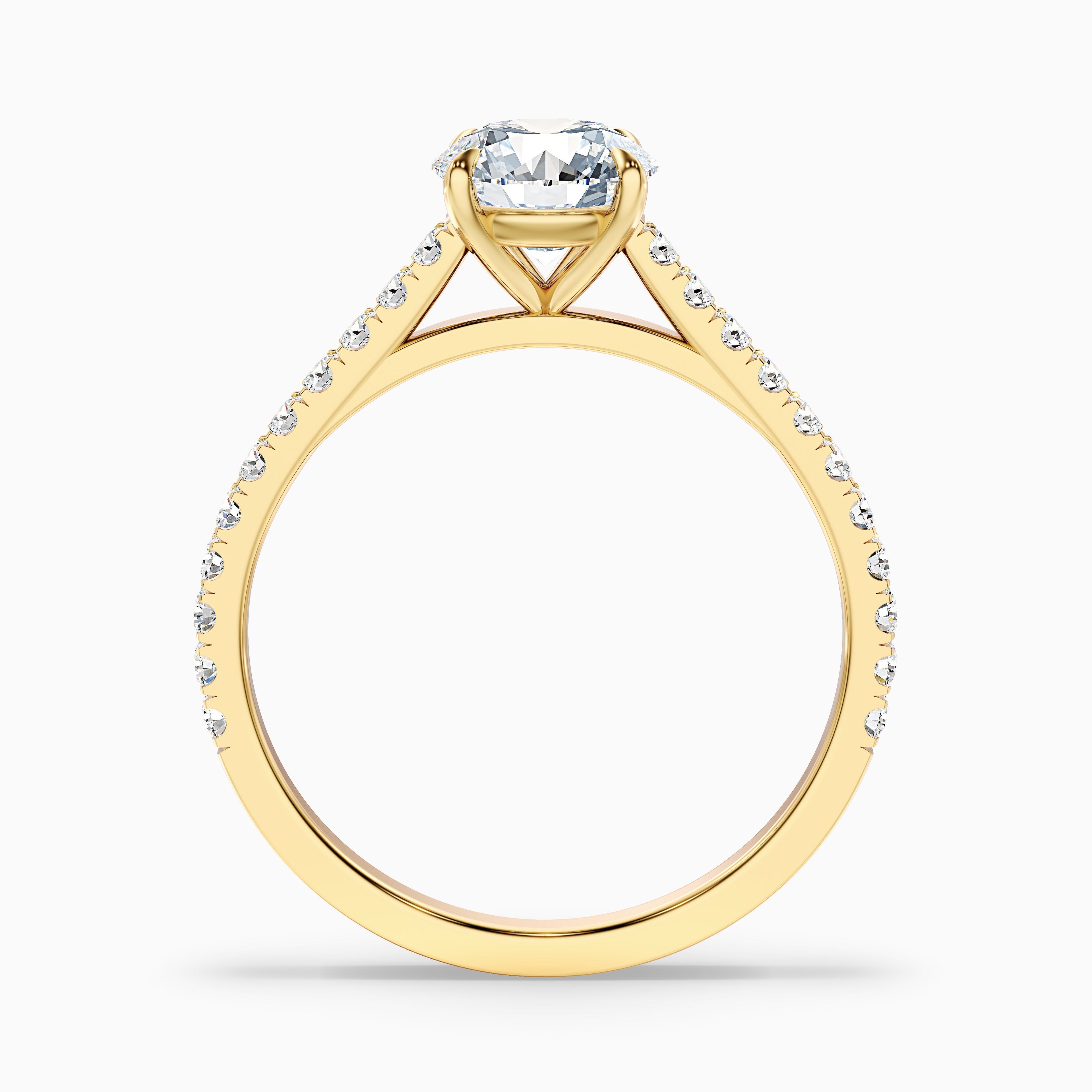 Carly 3.5 Carat Round Side Stone Pave Moissanite Engagement Ring in 14k Yellow Gold