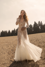 Luxury Long Sleeve Lace Sheer Robe Dress | Bridal Getting Ready & Boudoir Gown SelenaHuanStudio