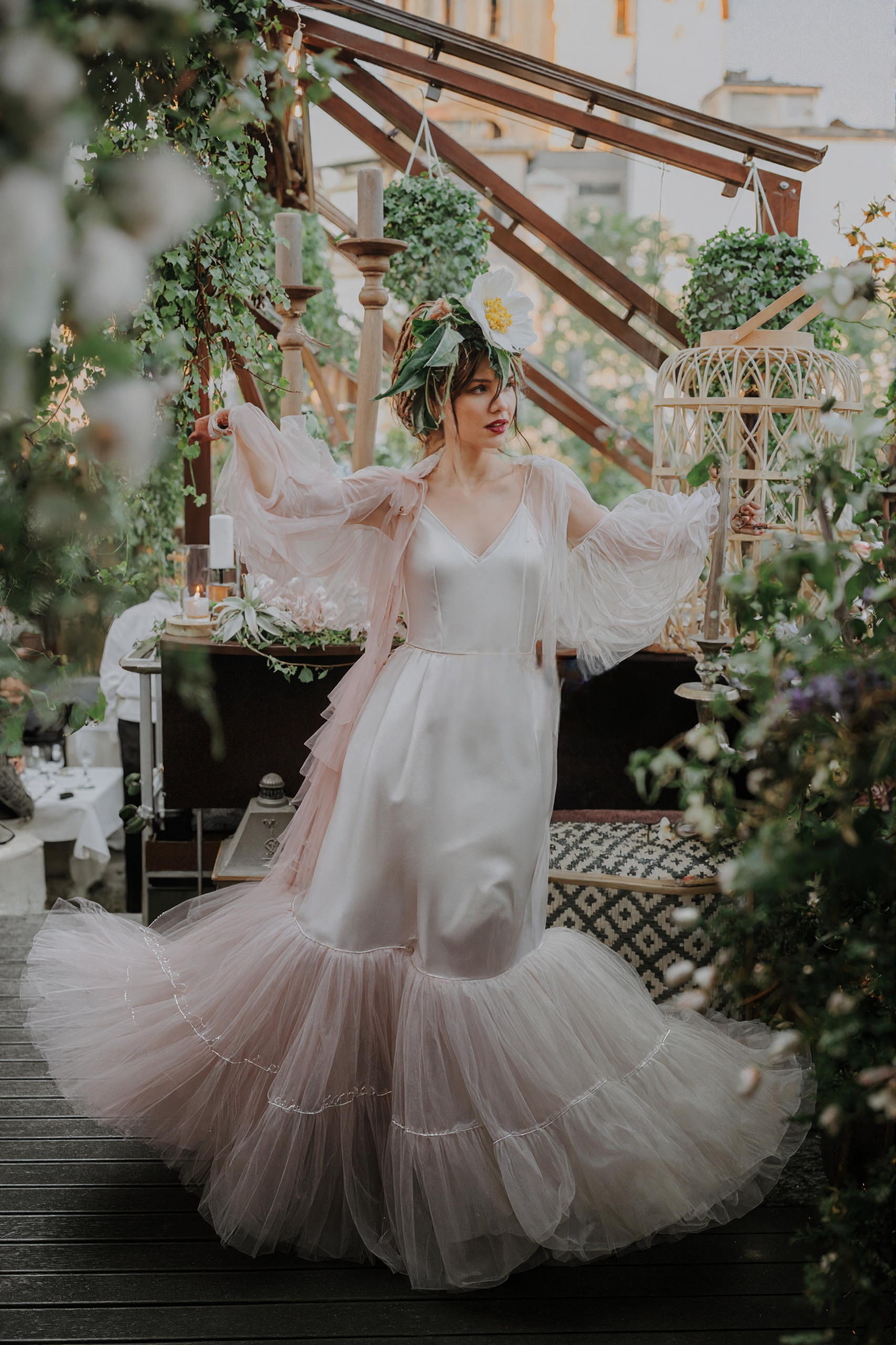 Luxury 3 colors Layered Tulle Sheer Robe Dress | Couture Ruffle Boudoir Robe Set SelenaHuanStudio