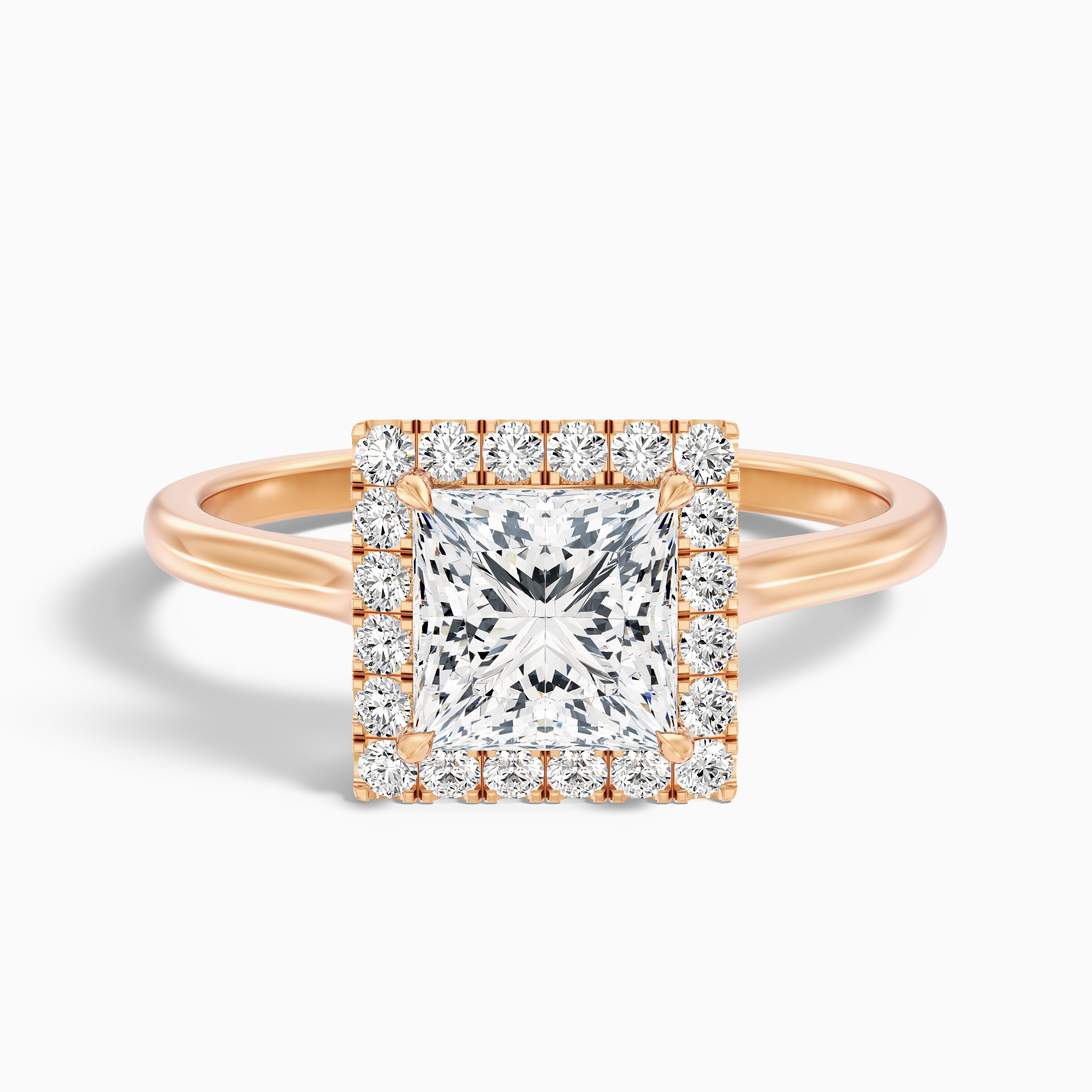 Bela 4 Carat Princess Cut Halo Moissanite Engagement Ring in 10k Yellow Gold