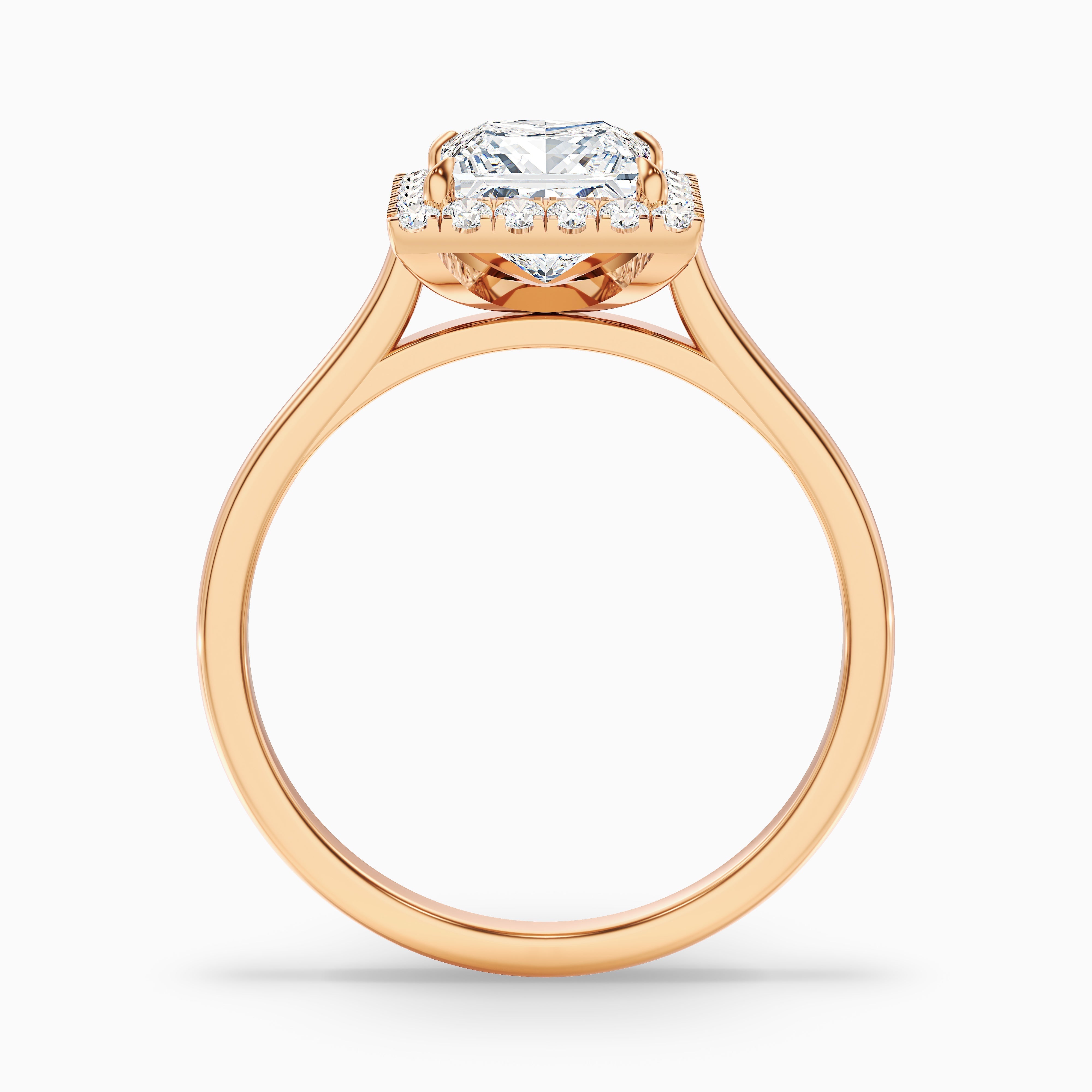 Bela 5.5 Carat Princess Cut Halo Moissanite Engagement Ring in 14k Rose Gold