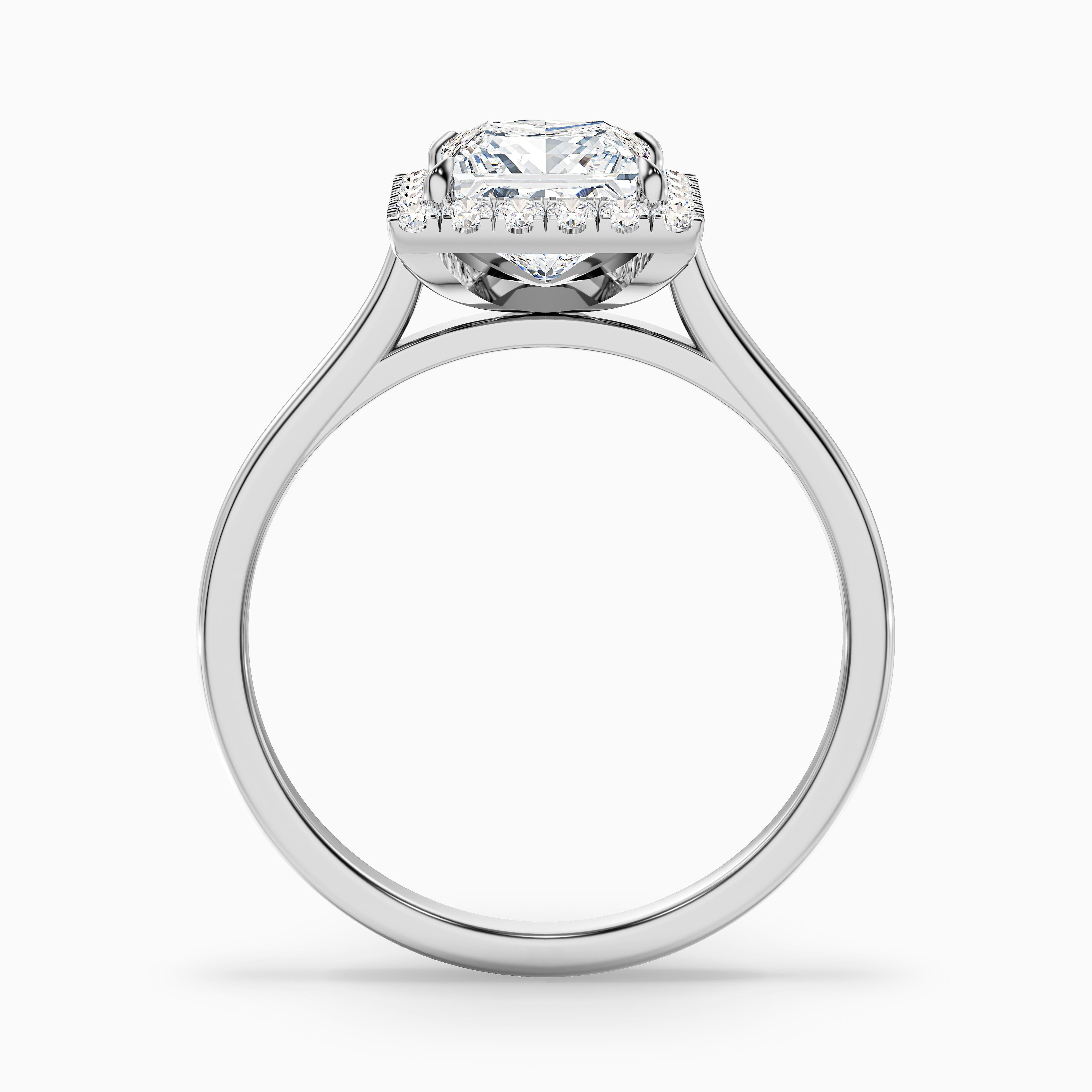 Bela 4 Carat Princess Cut Halo Moissanite Engagement Ring in 18k White Gold