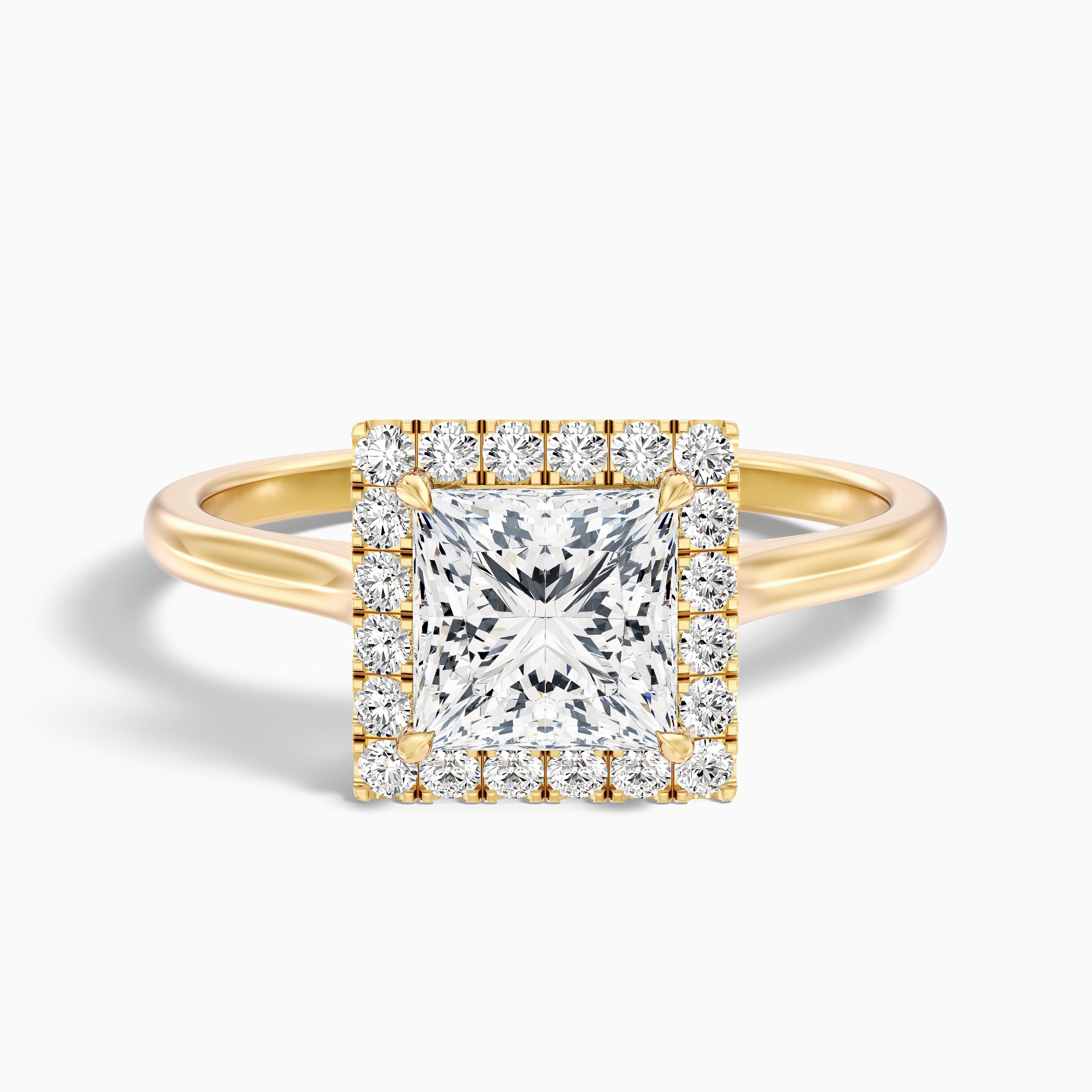 Bela 1 Carat Princess Cut Halo Moissanite Engagement Ring in Platinum