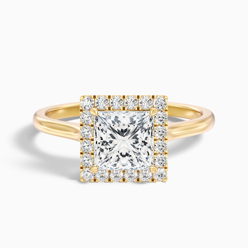 Bela 4.5 Carat Princess Cut Halo Moissanite Engagement Ring in 18k White Gold