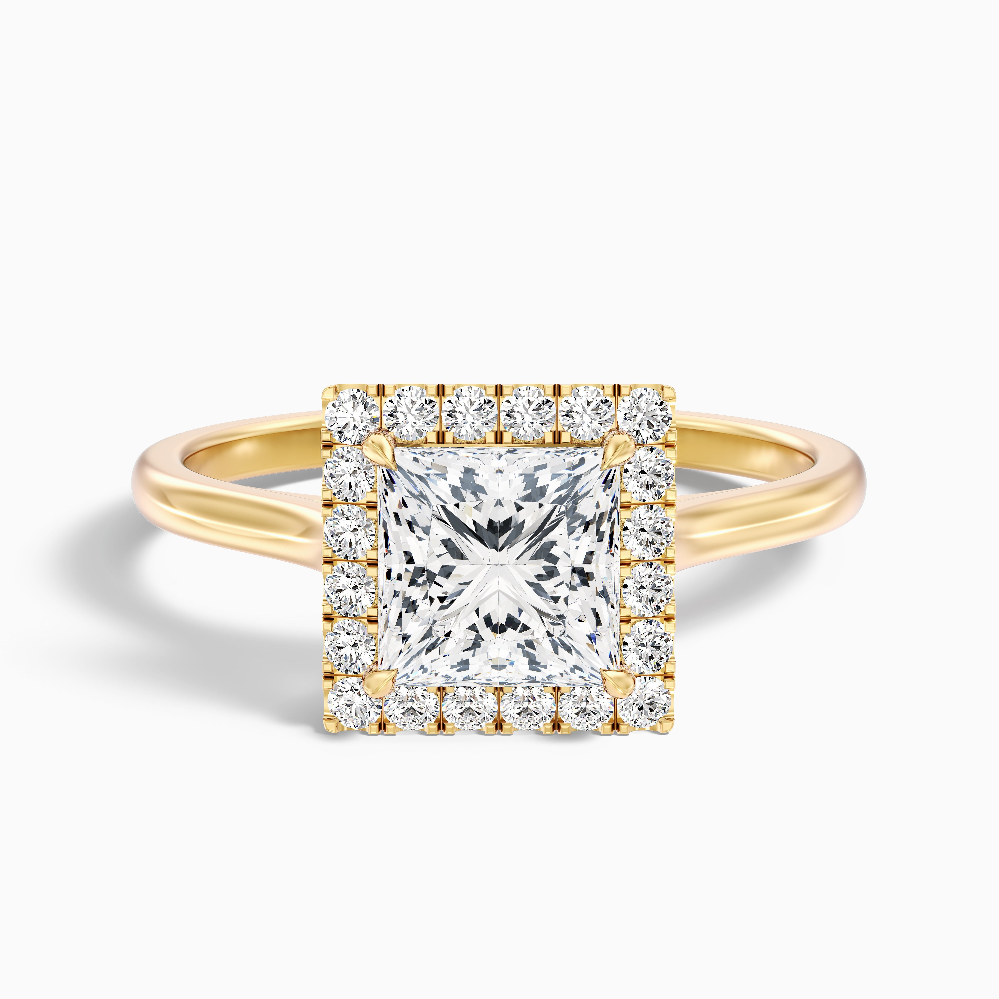 Bela 5.5 Carat Princess Cut Halo Moissanite Engagement Ring in 14k Yellow Gold