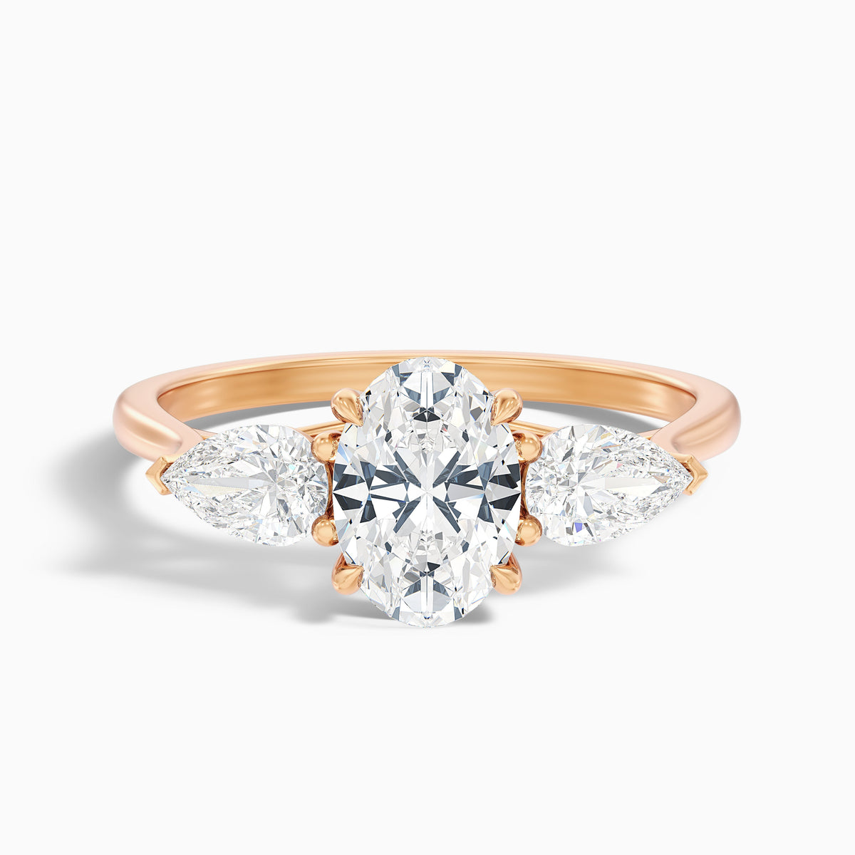 Isa 3 Carat Three Stone Oval Halo Moissanite Engagement Ring in 10k Yellow Gold