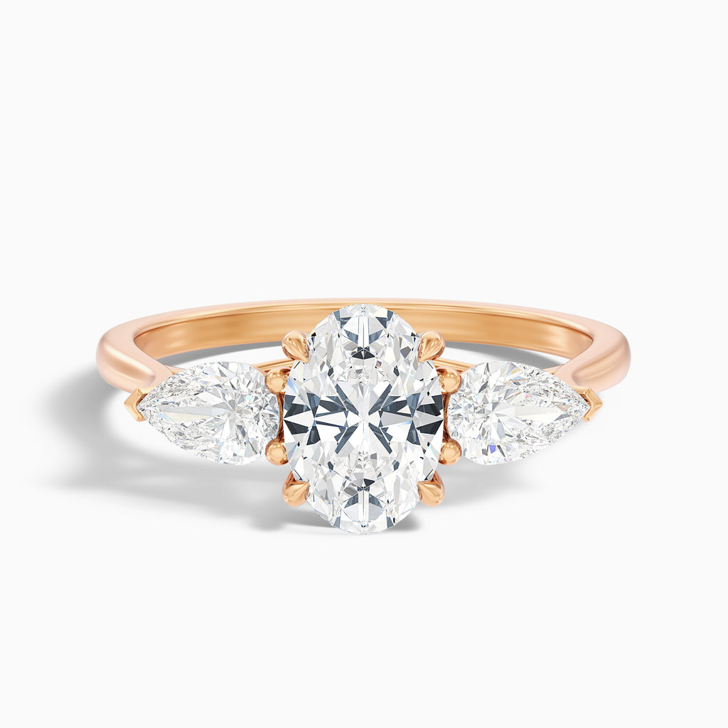 Isa 5 Carat Three Stone Oval Halo Moissanite Engagement Ring in 14k White Gold