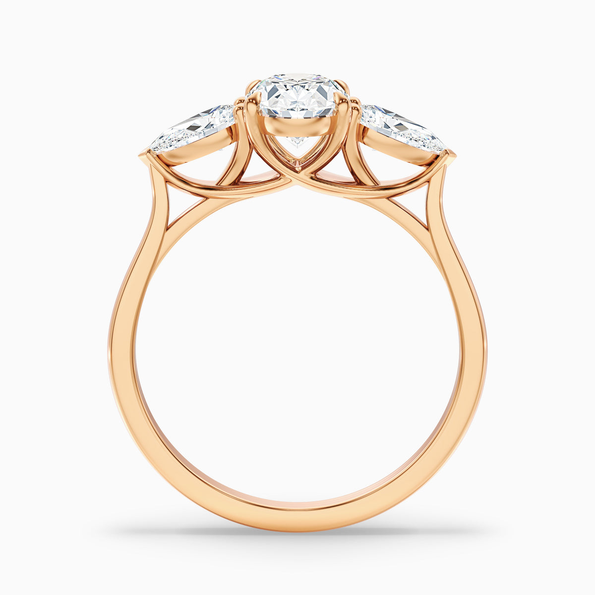 Isa 2.5 Carat Three Stone Oval Halo Moissanite Engagement Ring in 14k Yellow Gold