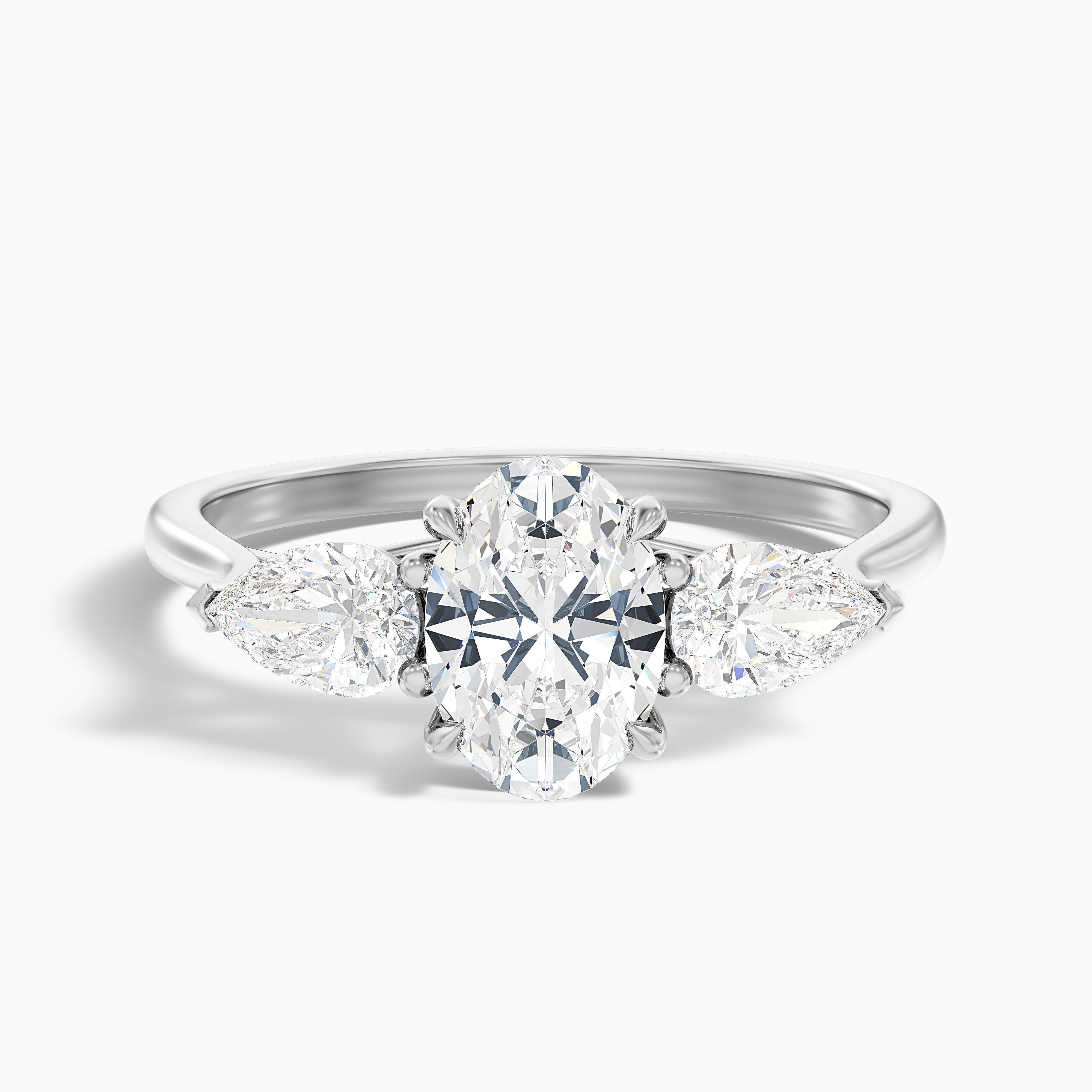 Isa 2.5 Carat Three Stone Oval Halo Moissanite Engagement Ring in 10k White Gold