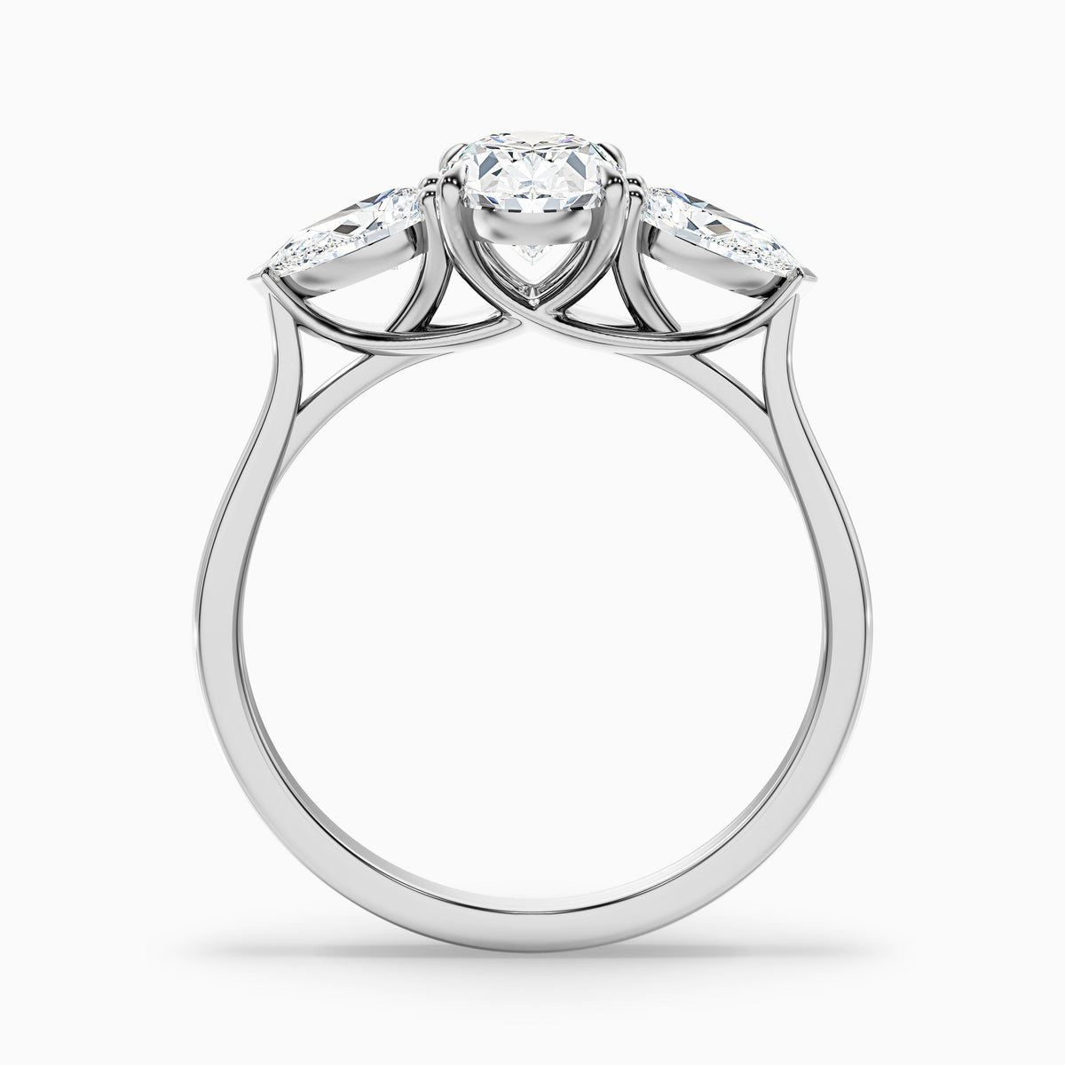 Isa 3 Carat Three Stone Oval Halo Moissanite Engagement Ring in 10k Yellow Gold