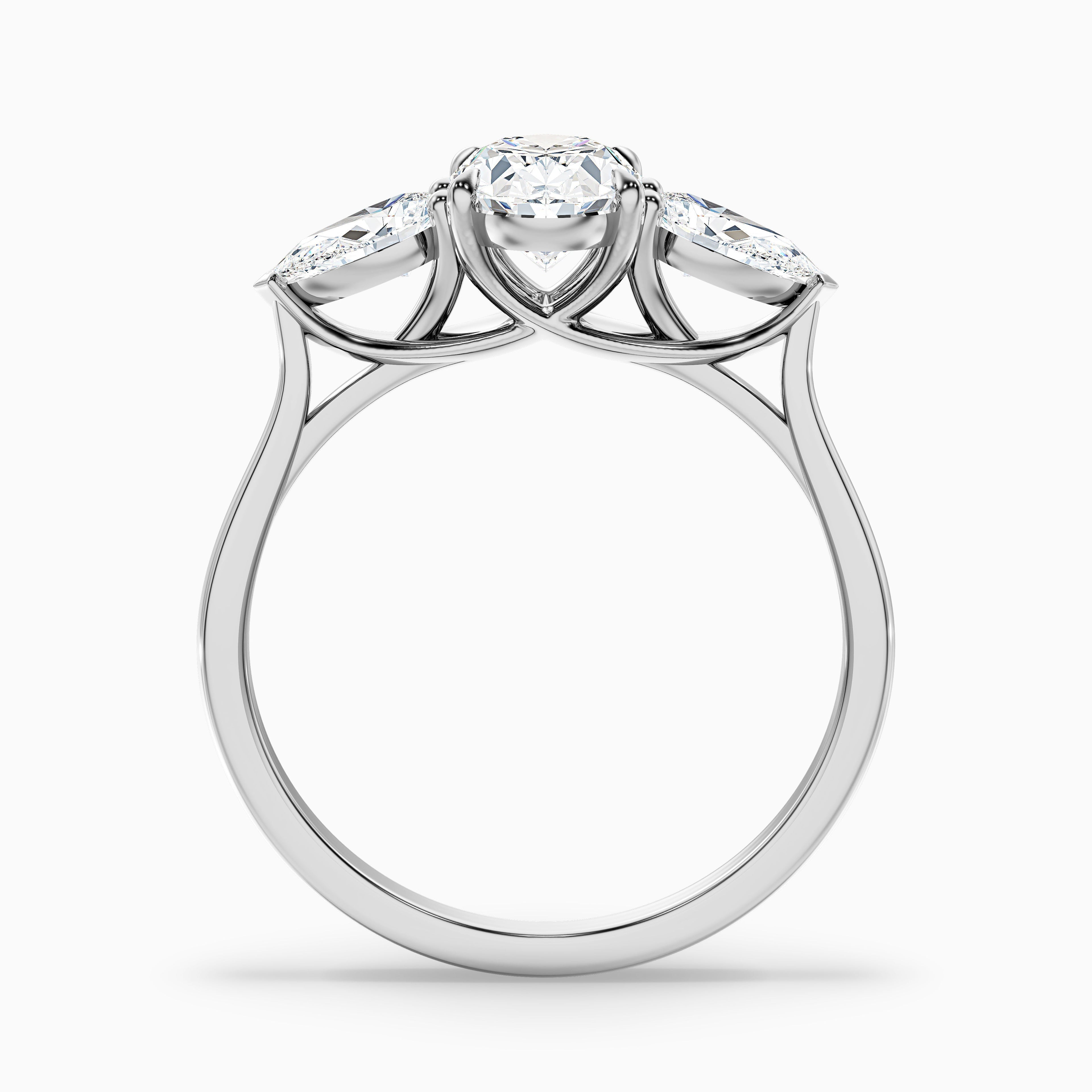 Isa 4.5 Carat Three Stone Oval Halo Moissanite Engagement Ring in 14k White Gold