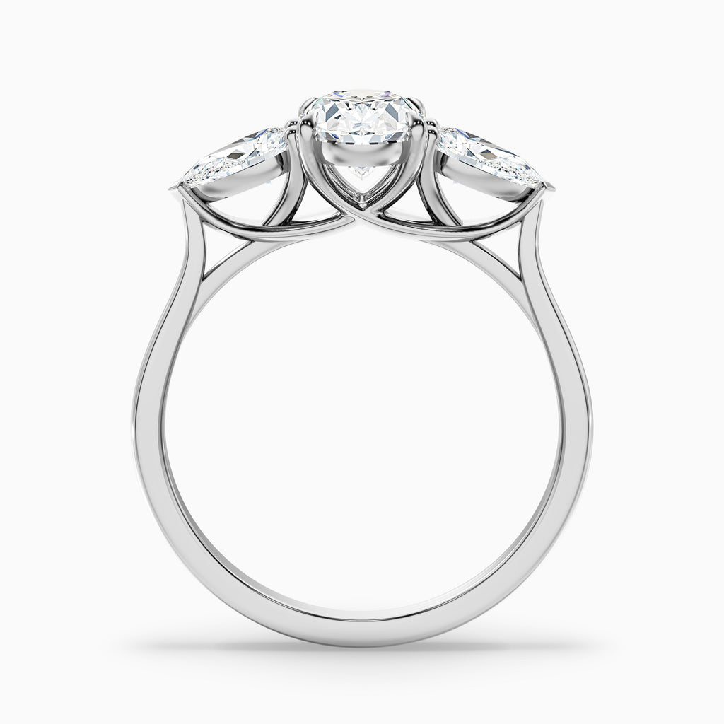 Isa 1 Carat Three Stone Oval Halo Moissanite Engagement Ring in 14k White Gold