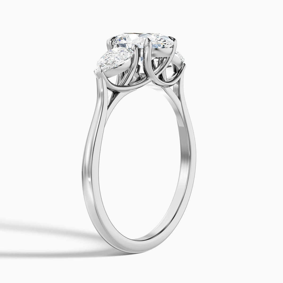 Isa 3 Carat Three Stone Oval Halo Moissanite Engagement Ring in 18k Rose Gold
