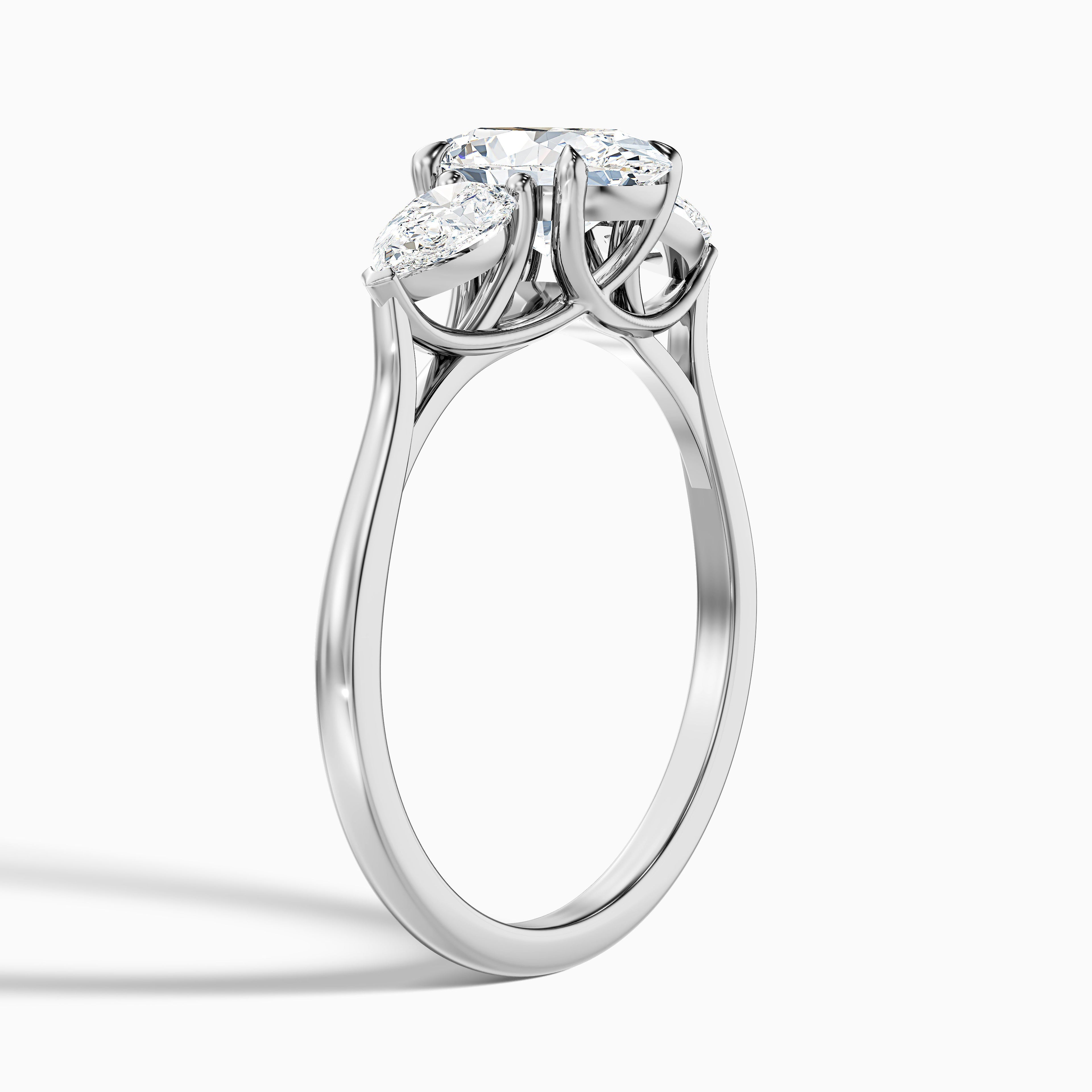 Isa 5.5 Carat Three Stone Oval Halo Moissanite Engagement Ring in 14k White Gold