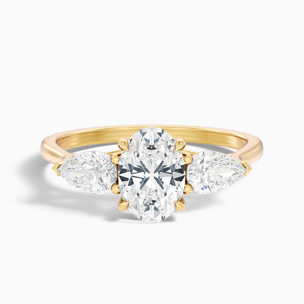 Isa 4 Carat Three Stone Oval Halo Moissanite Engagement Ring in 18k Rose Gold