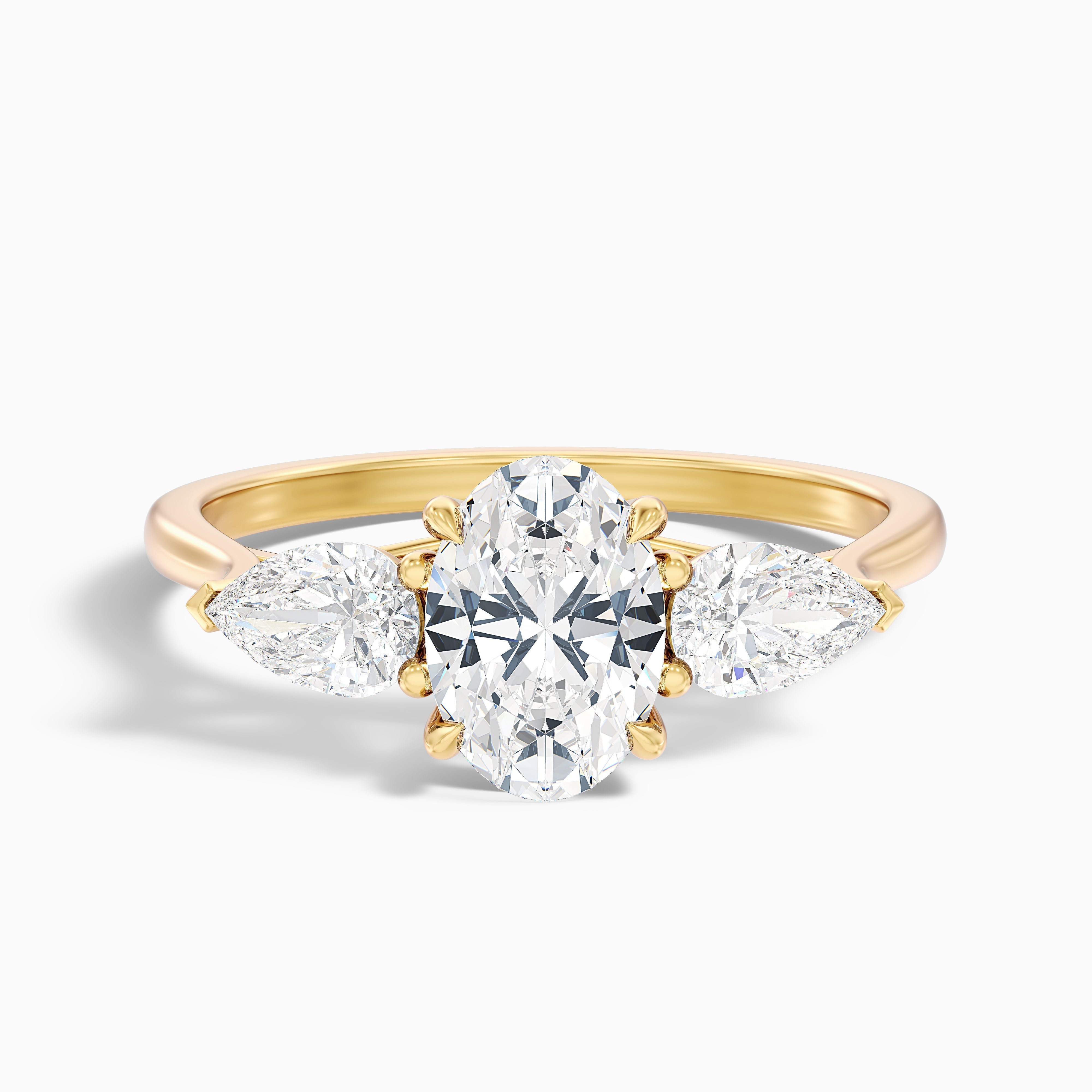 Isa 2.5 Carat Three Stone Oval Halo Moissanite Engagement Ring in 18k White Gold