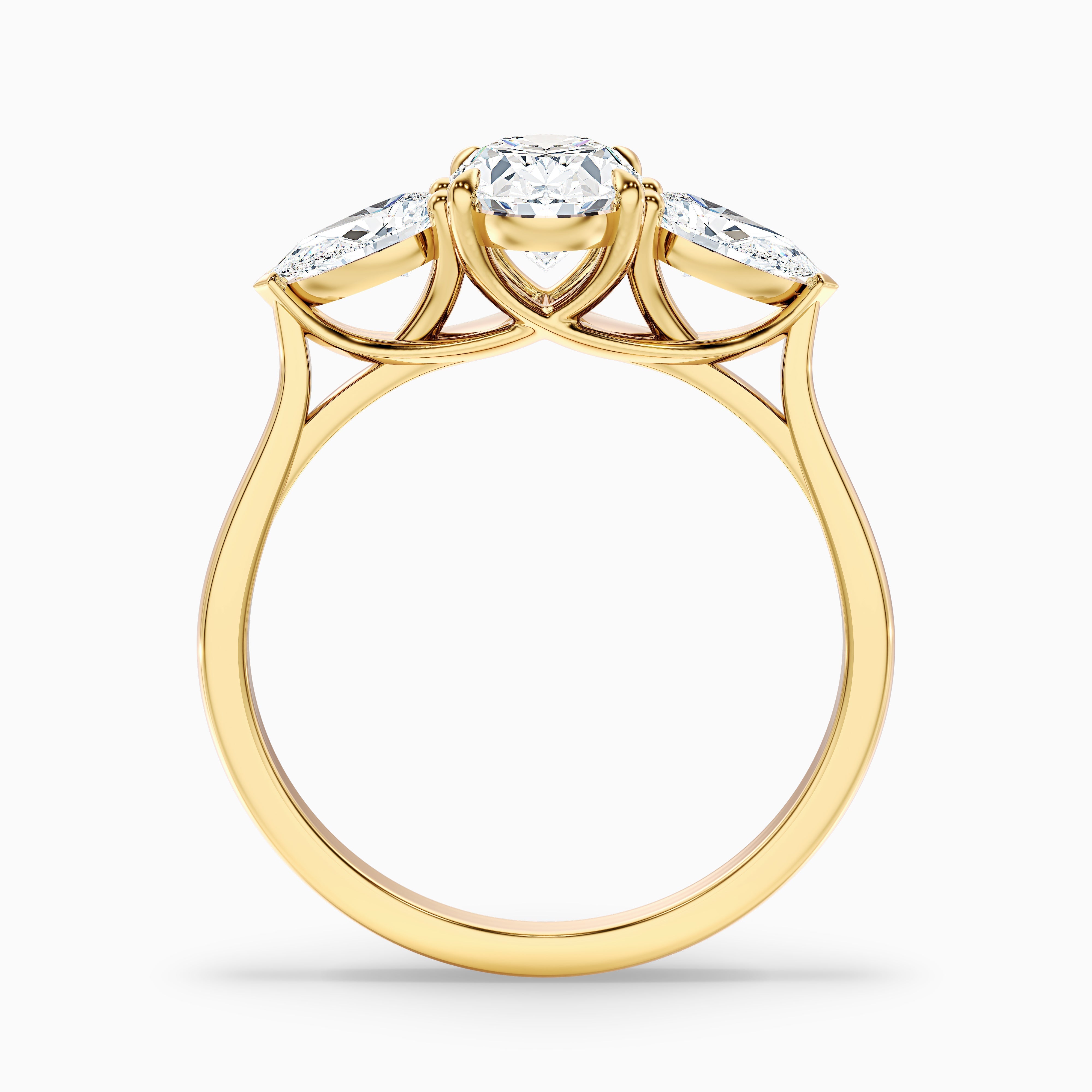 Isa 5.5 Carat Three Stone Oval Halo Moissanite Engagement Ring in 10k Yellow Gold
