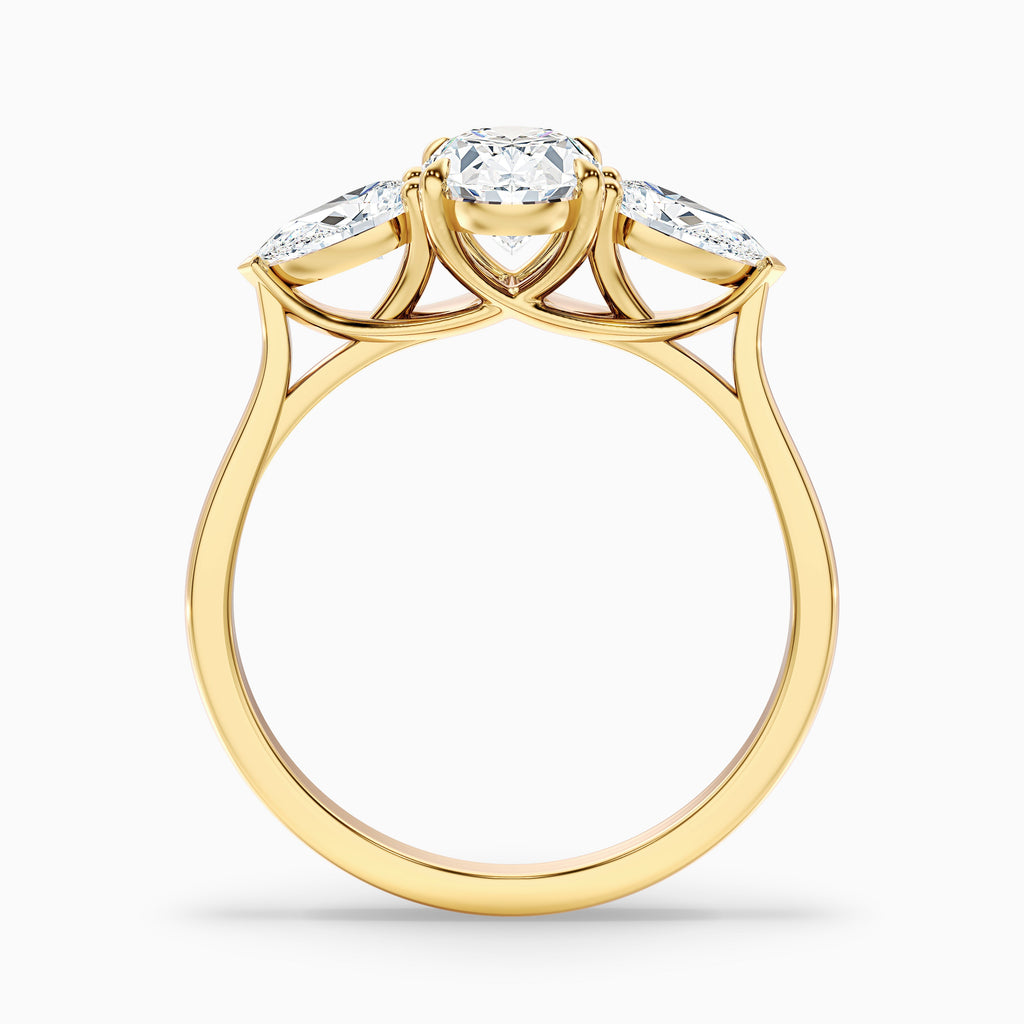 Isa 1 Carat Three Stone Oval Halo Moissanite Engagement Ring in 14k White Gold