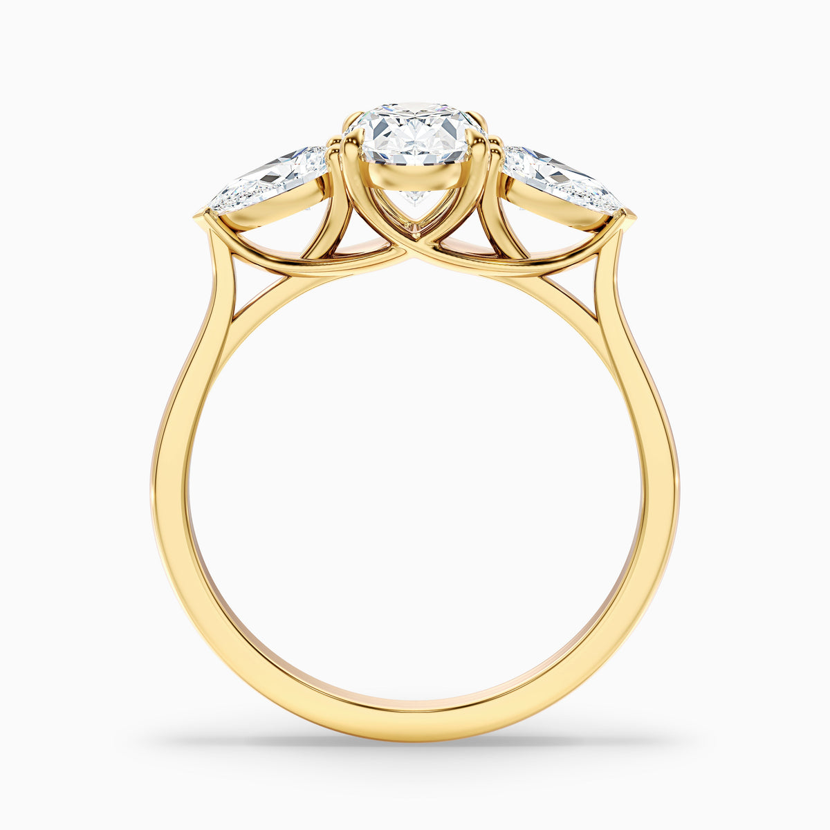Isa 3 Carat Three Stone Oval Halo Moissanite Engagement Ring in 18k Rose Gold
