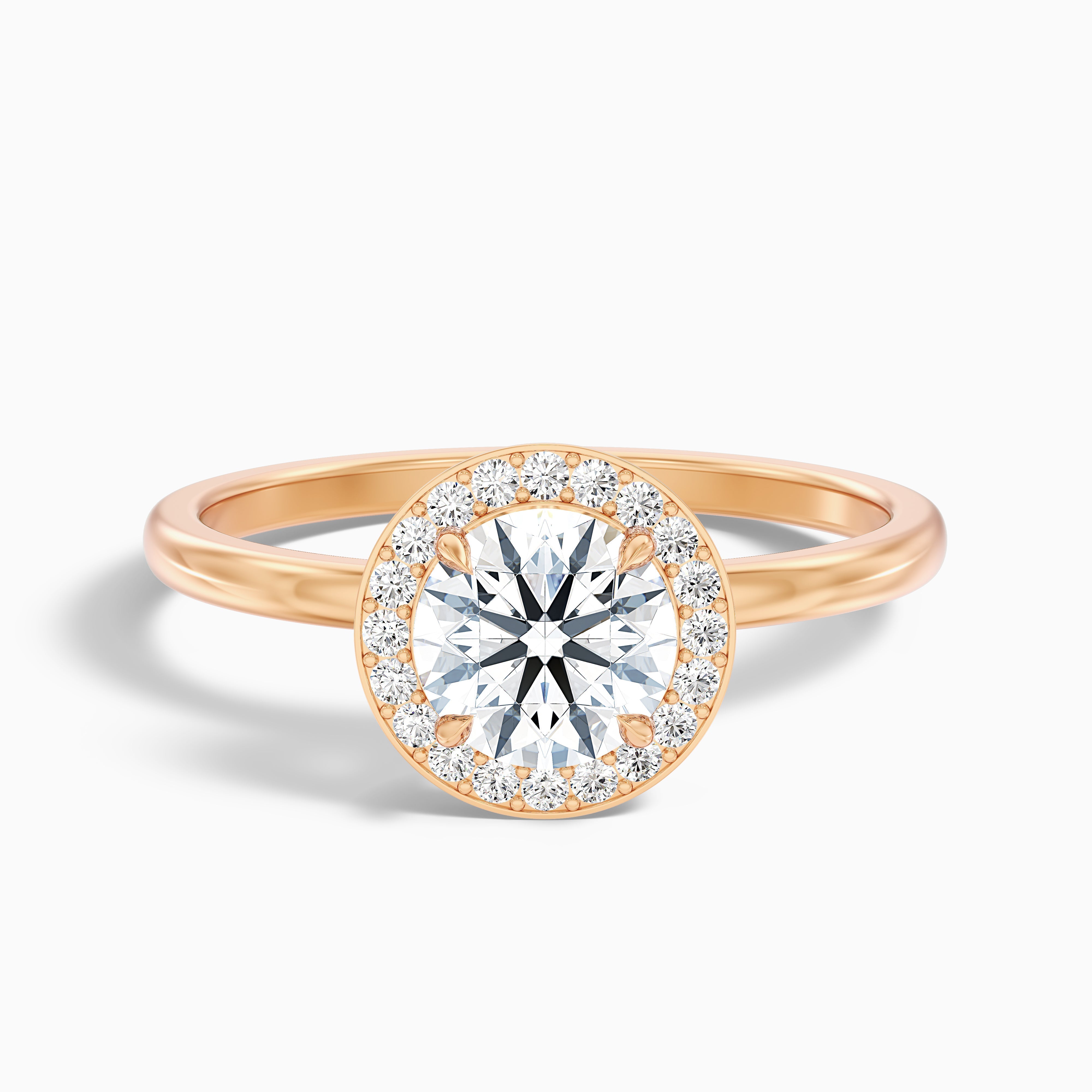 Aura 4.5 Carat Round Halo Pave Moissanite Engagement Ring in 18k Rose Gold
