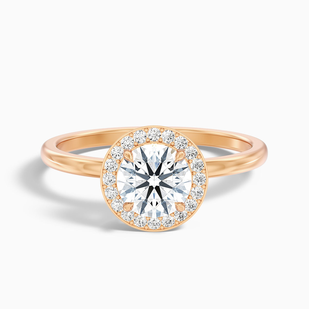 Aura 2 Carat Round Halo Pave Moissanite Engagement Ring in 18k White Gold