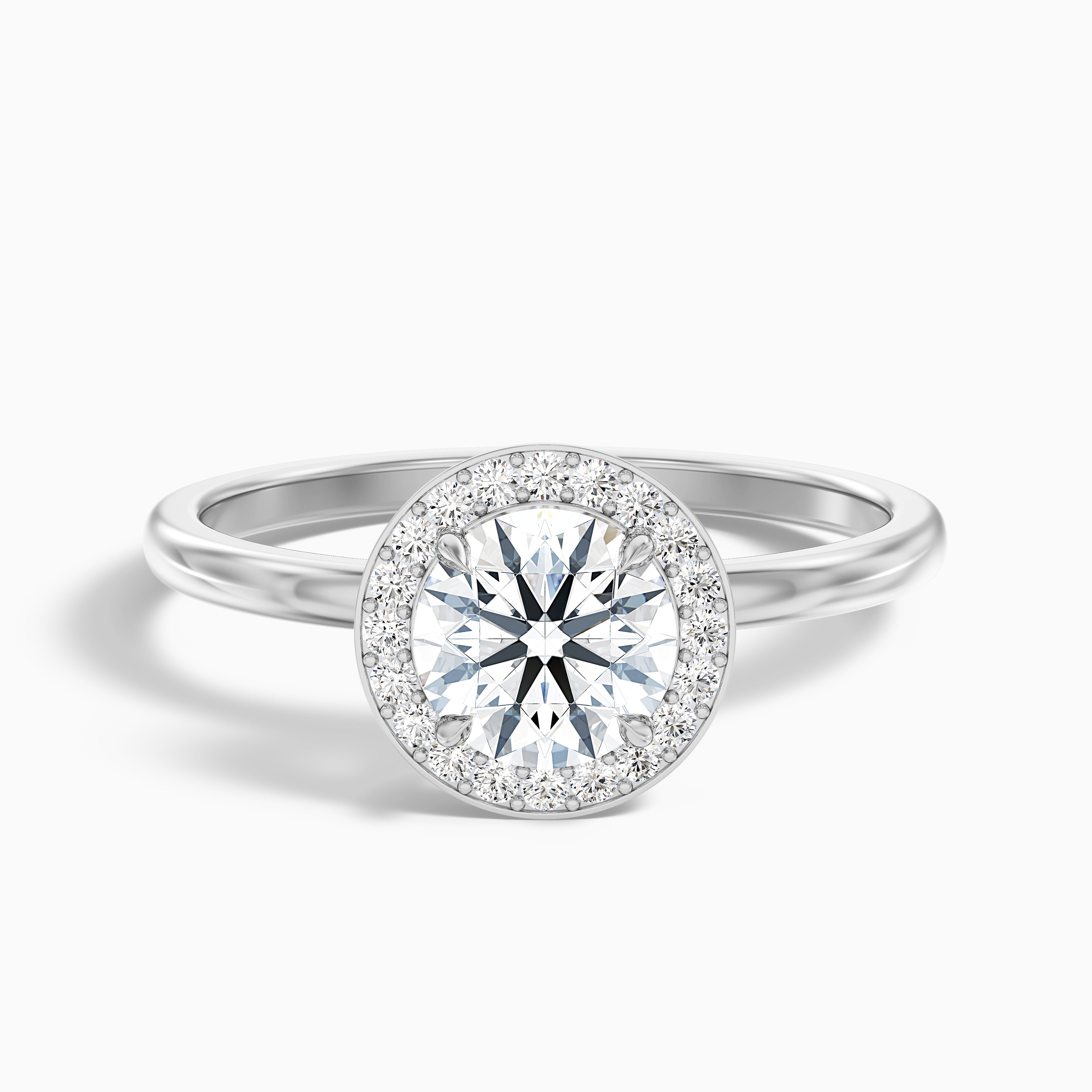 Aura 1.5 Carat Round Halo Pave Moissanite Engagement Ring in 14k White Gold