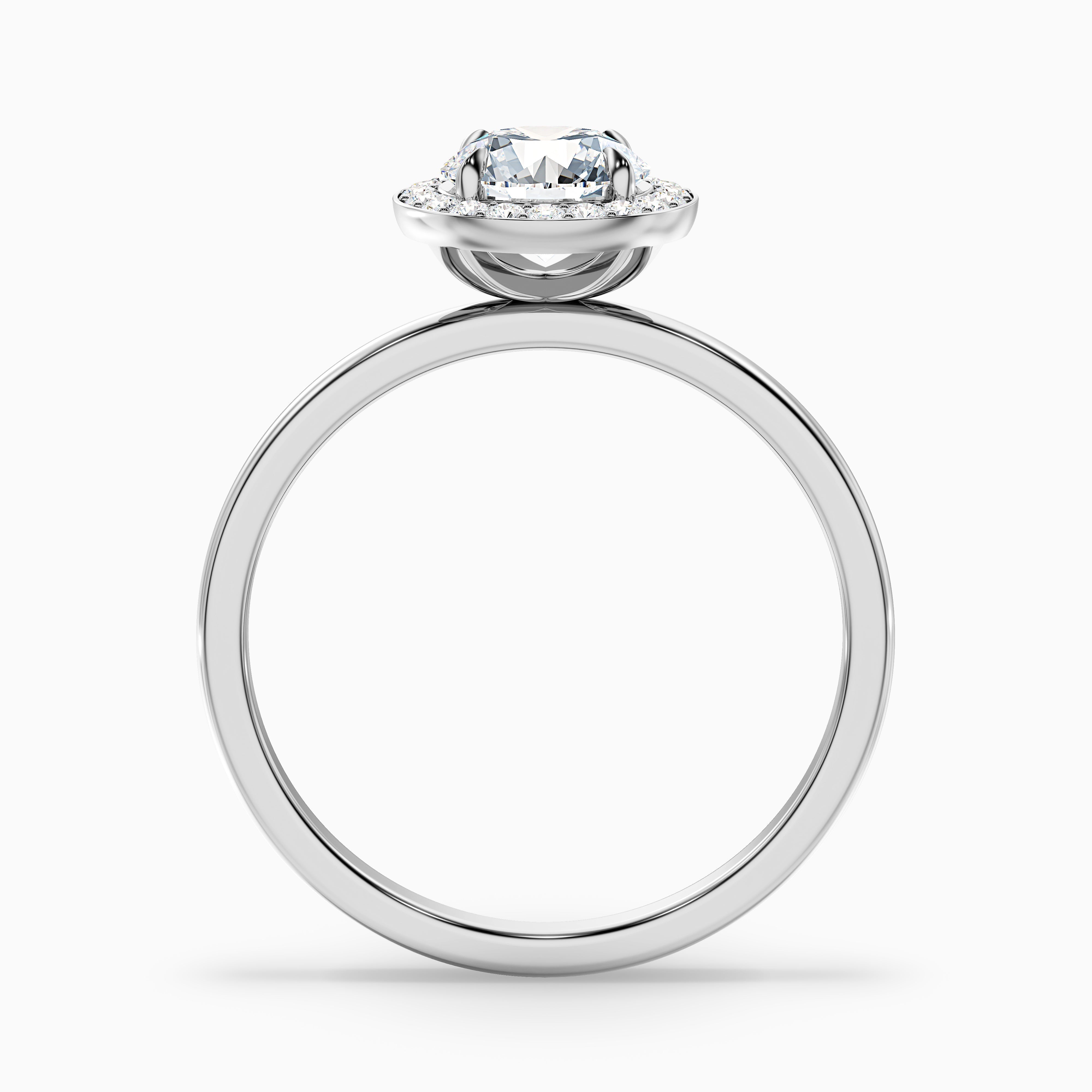 Aura 1.5 Carat Round Halo Pave Moissanite Engagement Ring in 14k White Gold
