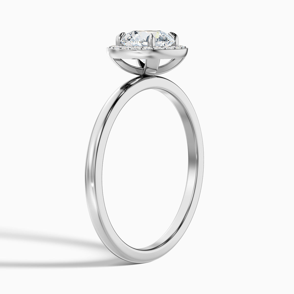 Aura 5 Carat Round Halo Pave Moissanite Engagement Ring in 14k White Gold