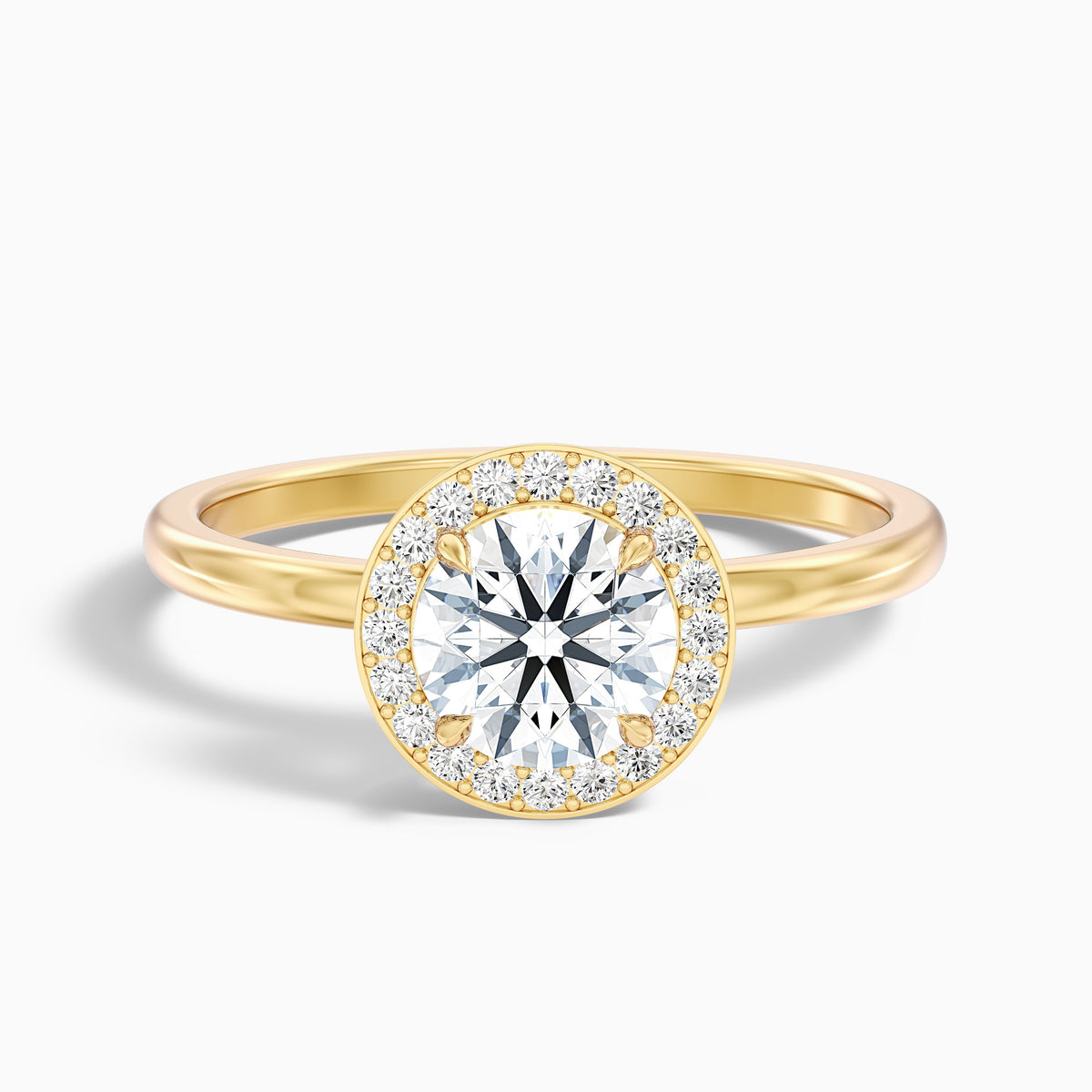 Aura 3 Carat Round Halo Pave Moissanite Engagement Ring in 18k White Gold