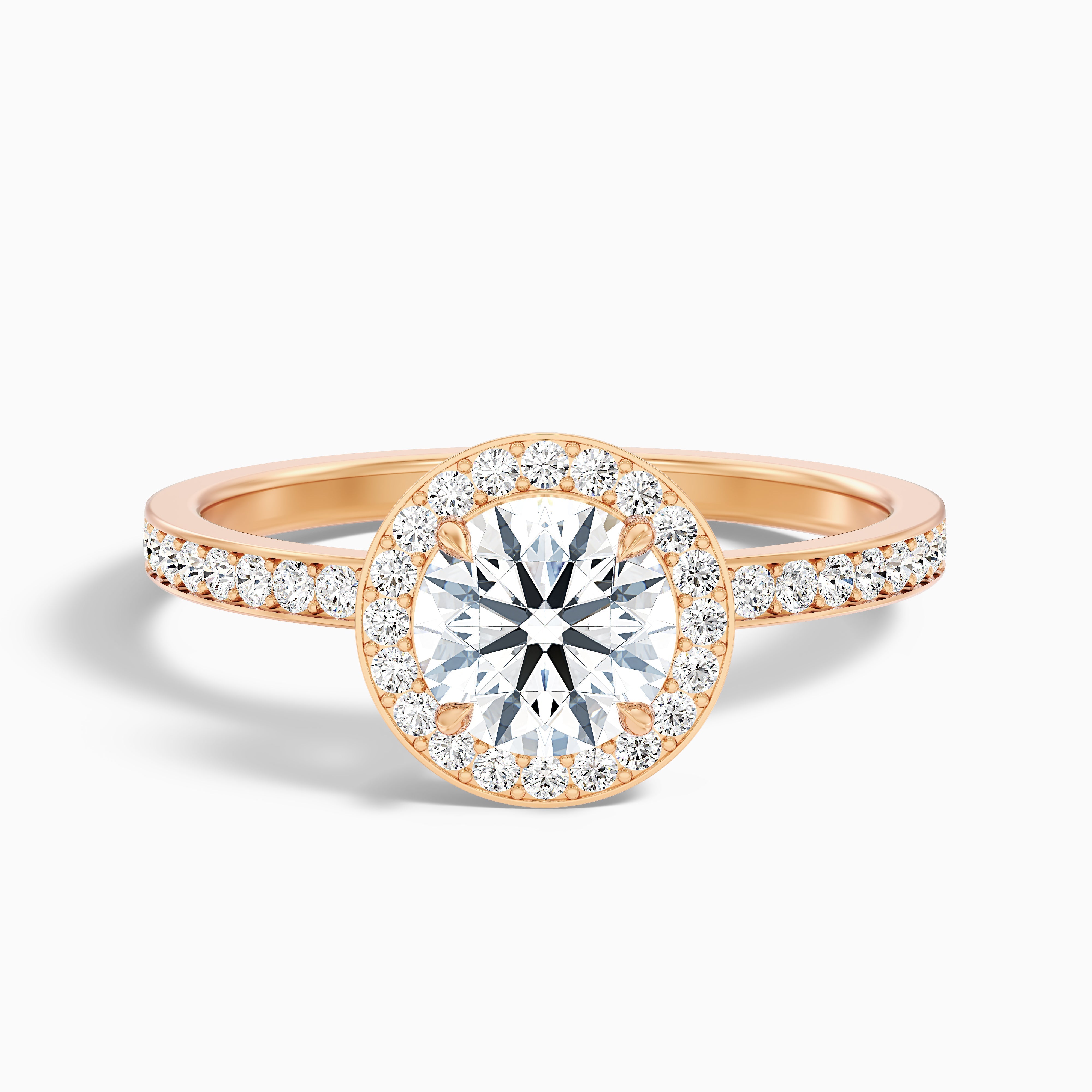 Nyra 5.5 Carat Round Halo Pave Moissanite Engagement Ring in 14k Rose Gold