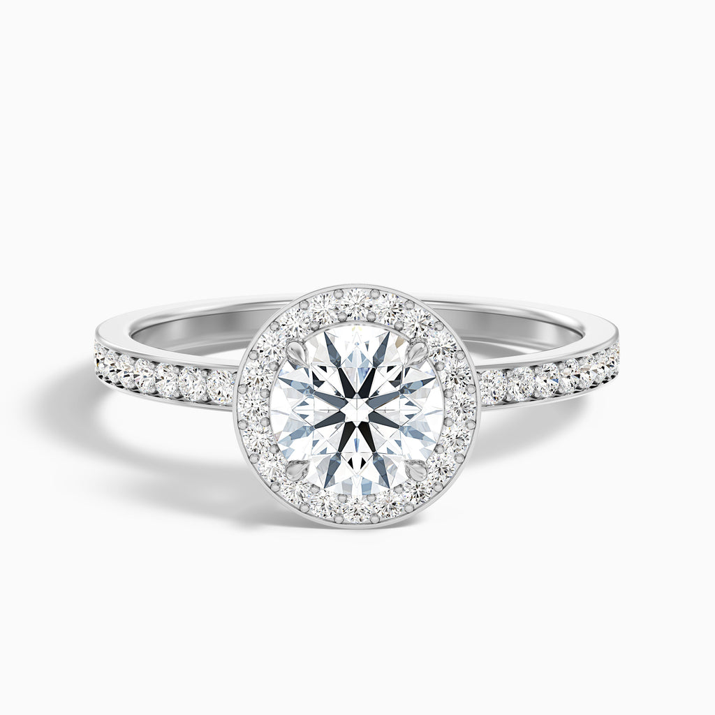 Nyra 5.5 Carat Round Halo Pave Moissanite Engagement Ring in Platinum