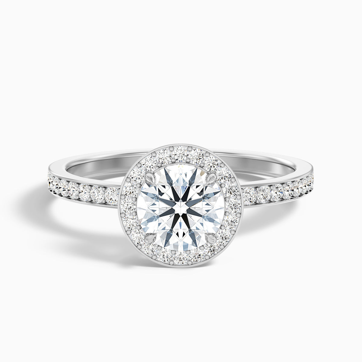 Nyra 1.5 Carat Round Halo Pave Moissanite Engagement Ring in 18k Rose Gold
