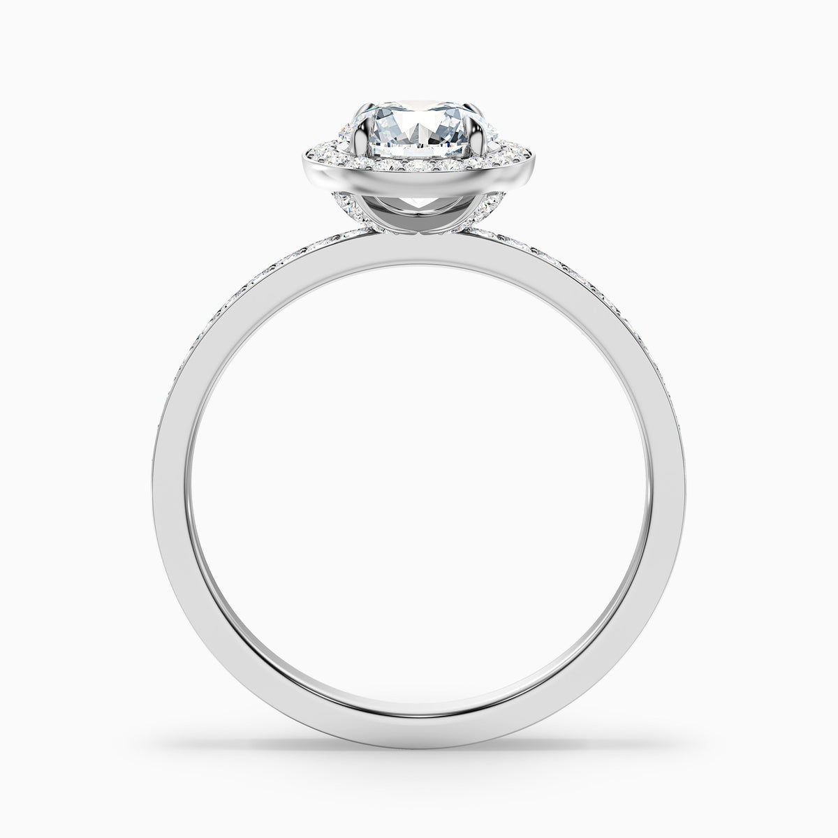 Nyra 5 Carat Round Halo Pave Moissanite Engagement Ring in 18k Rose Gold