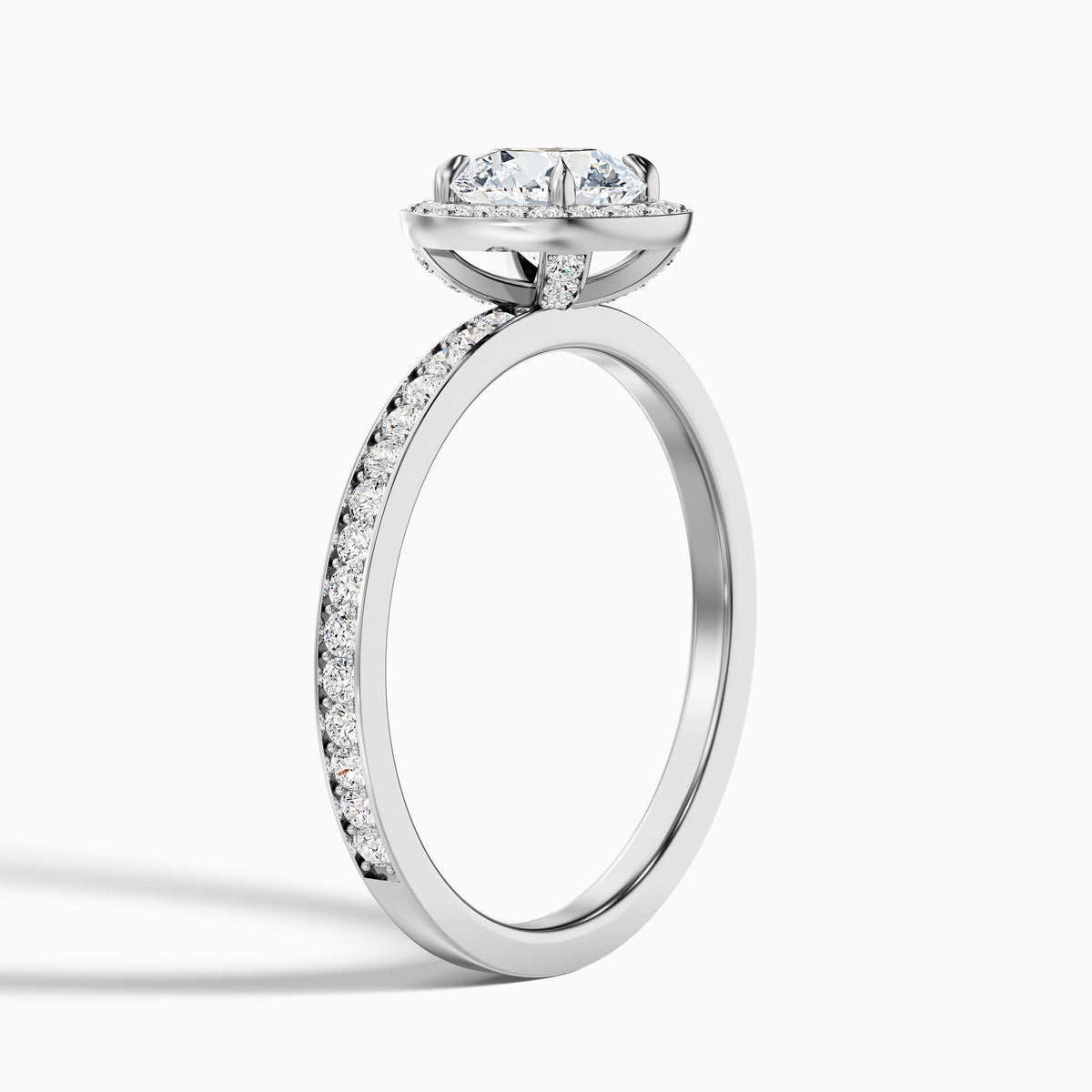 Nyra 5 Carat Round Halo Pave Moissanite Engagement Ring in 18k White Gold