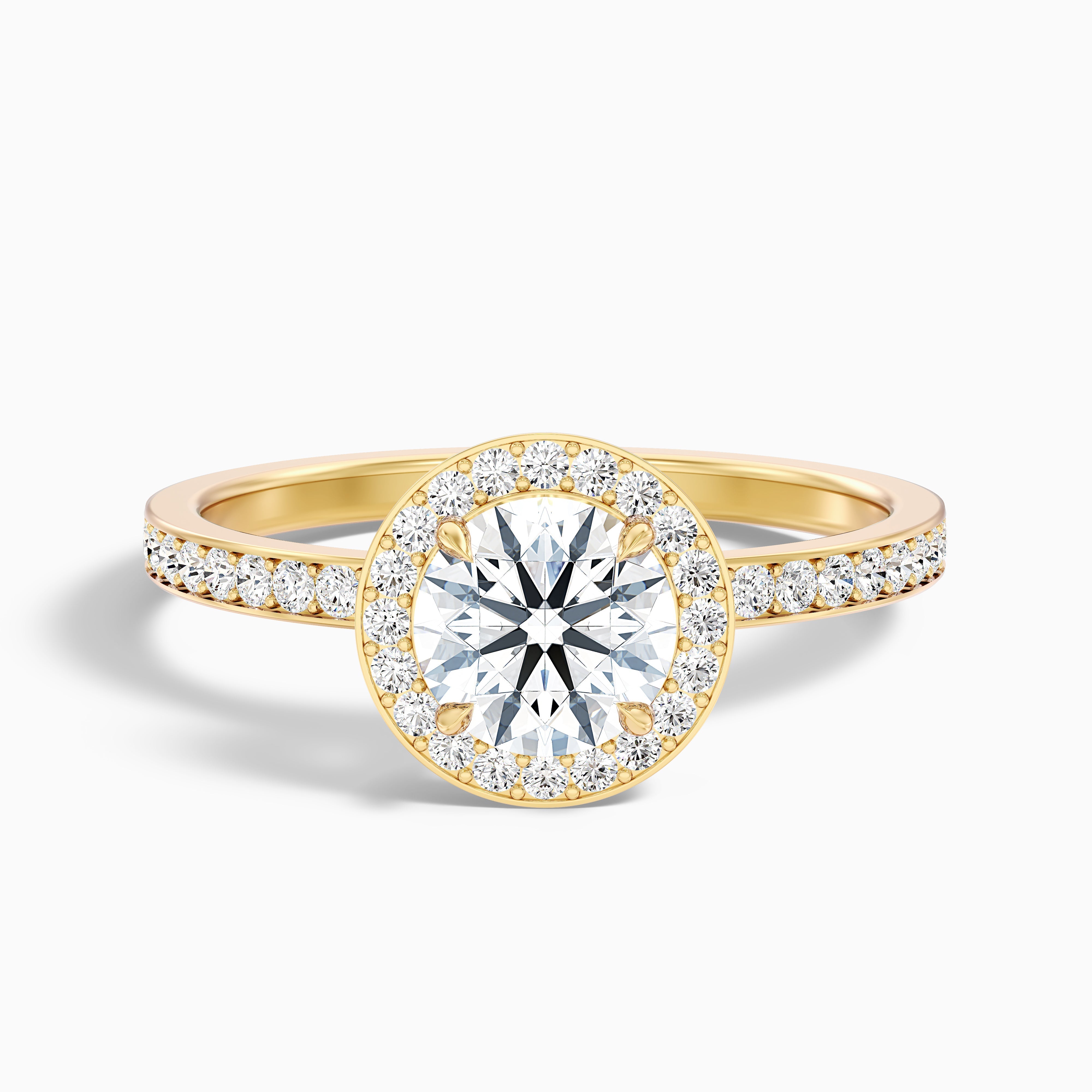 Nyra 4.5 Carat Round Halo Pave Moissanite Engagement Ring in 18k Yellow Gold
