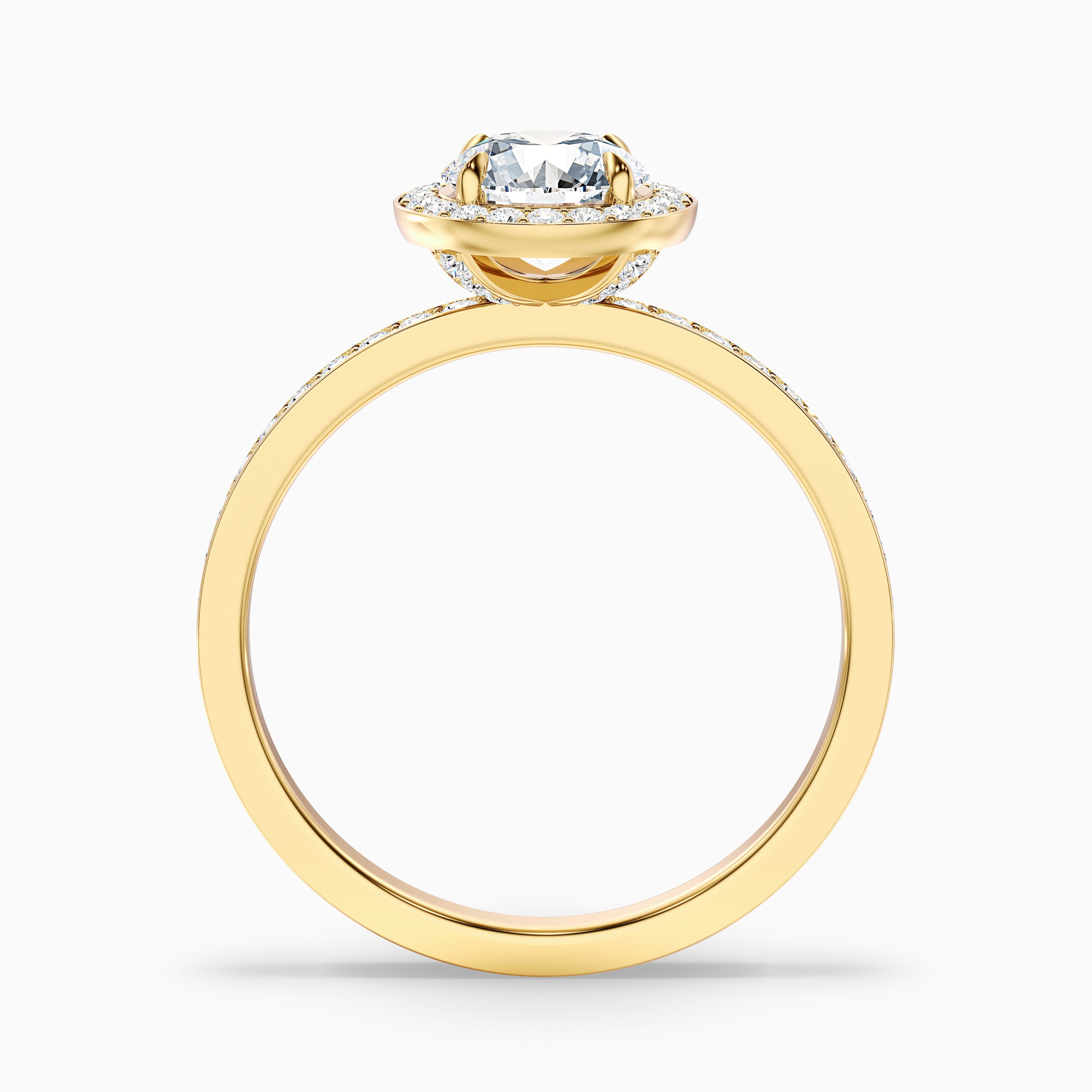 Nyra 1 Carat Round Halo Pave Moissanite Engagement Ring in 14k Rose Gold