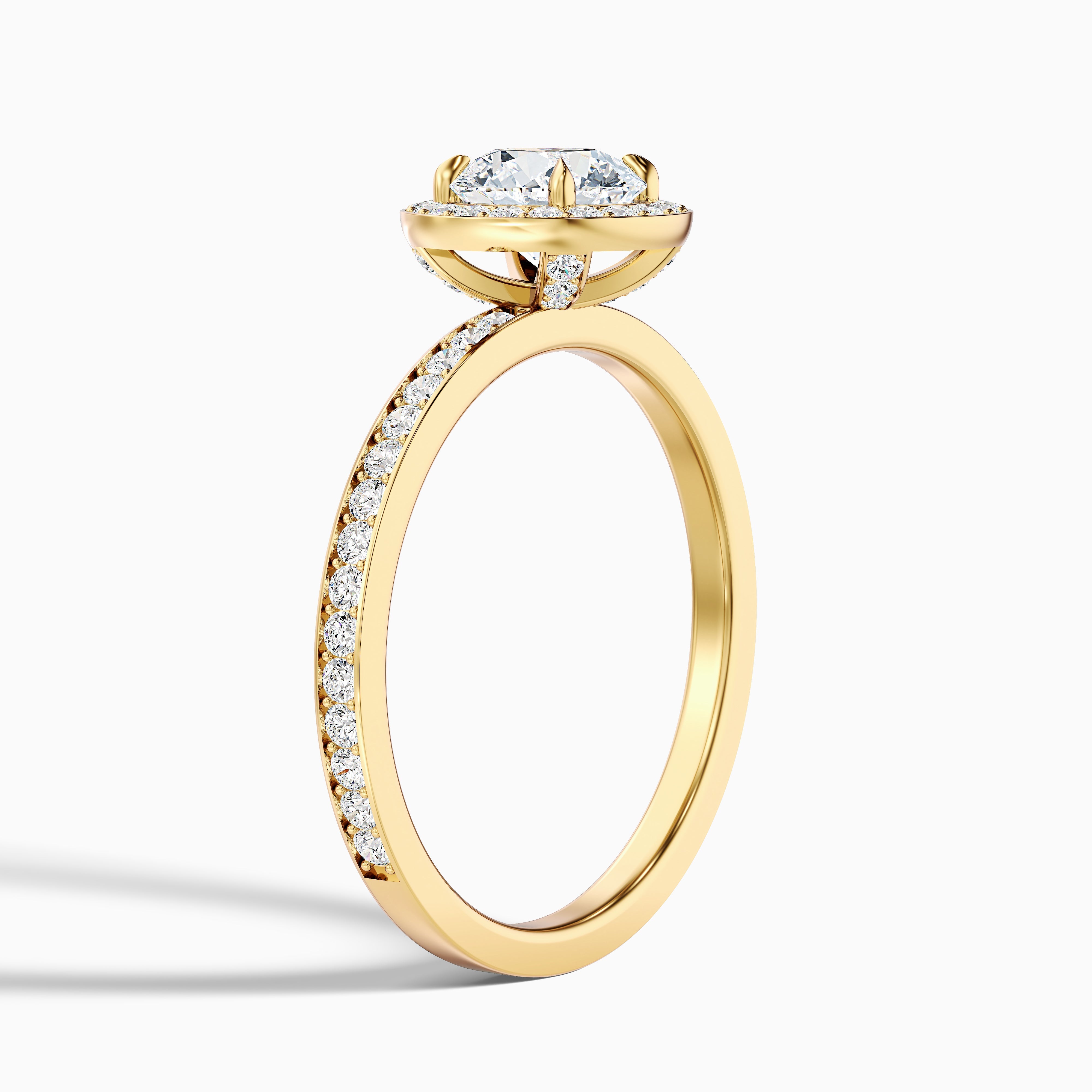 Nyra 1 Carat Round Halo Pave Moissanite Engagement Ring in 18k White Gold