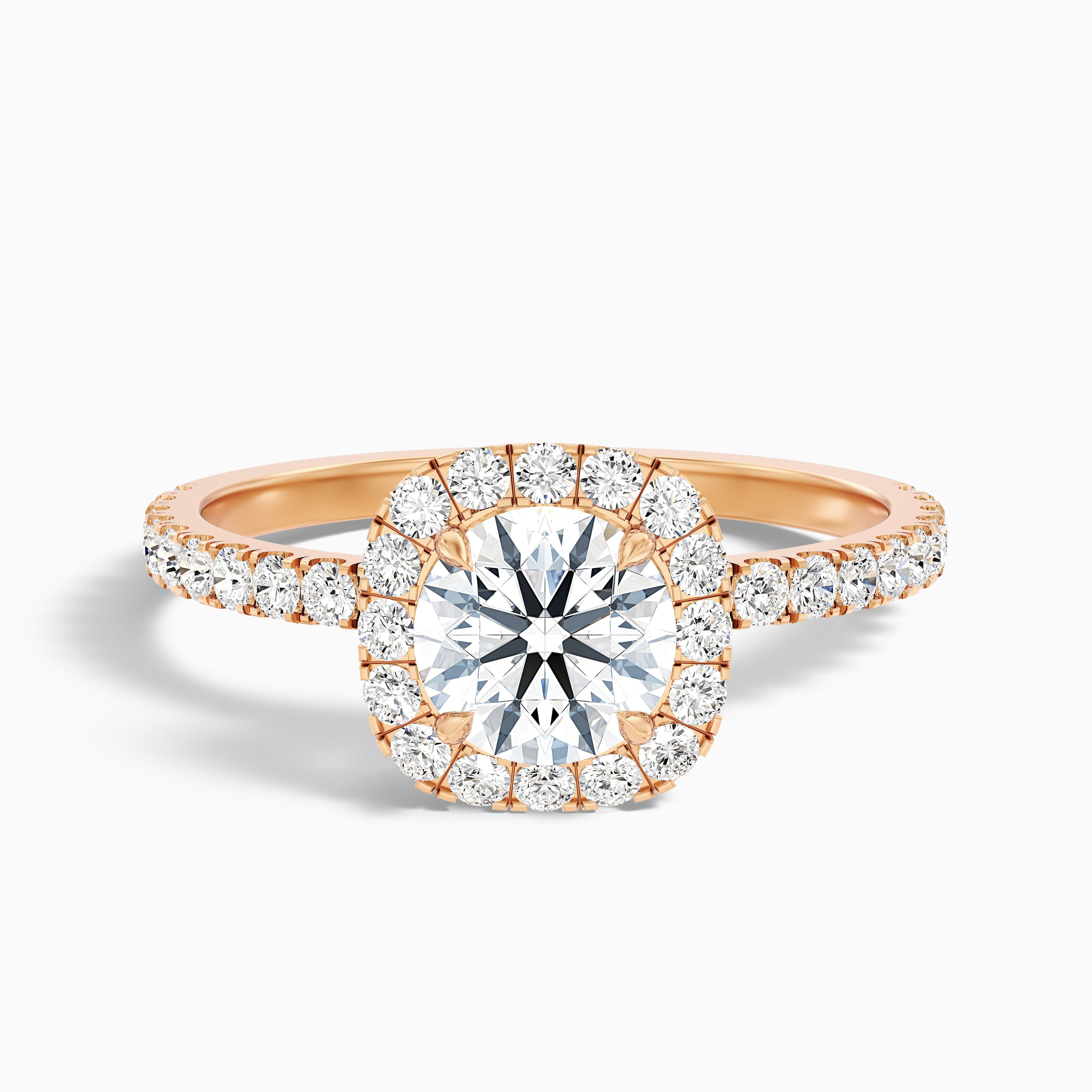 Zia 5 Carat Round Cut Halo Pave Moissanite Engagement Ring in 10k Yellow Gold