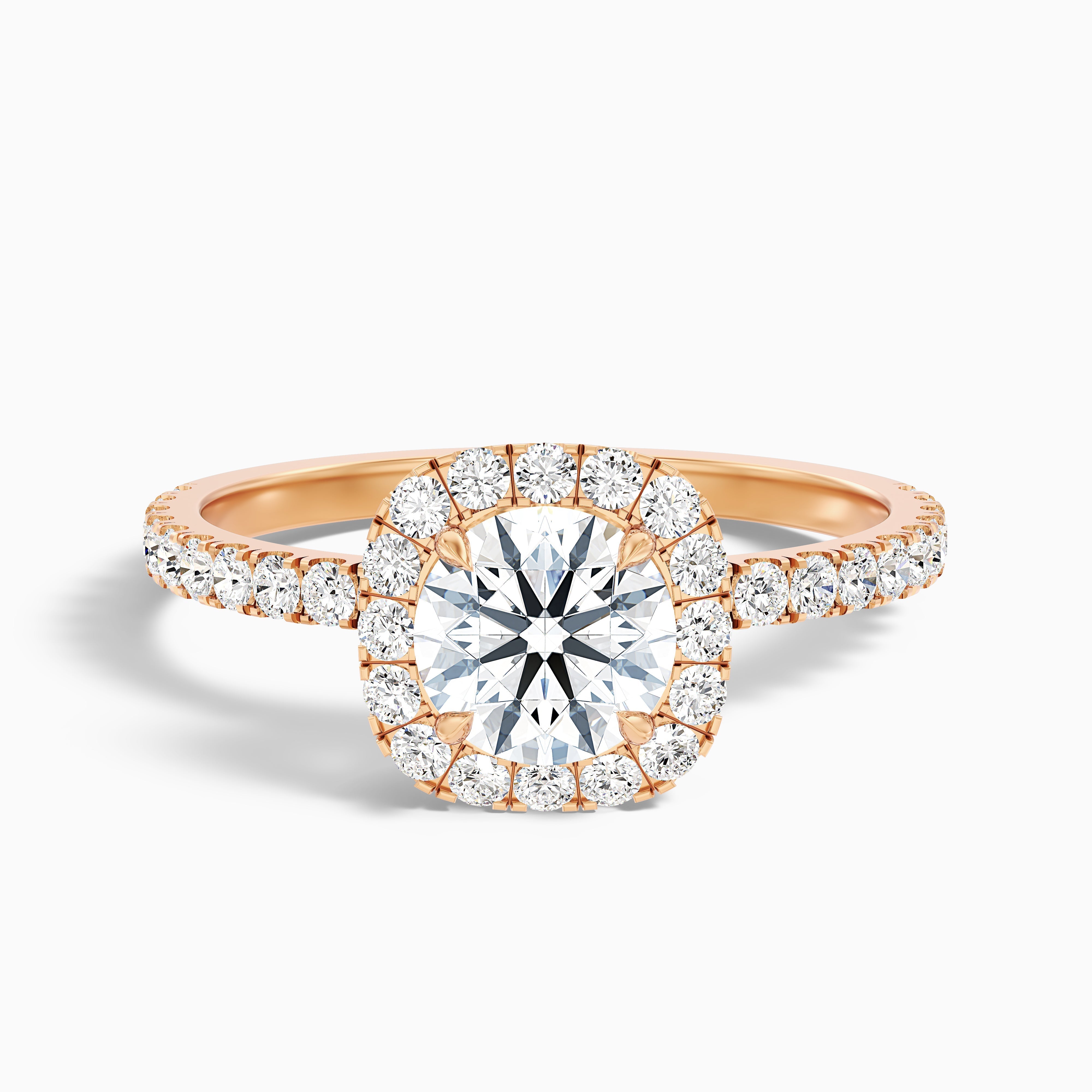 Zia 5.5 Carat Round Cut Halo Pave Moissanite Engagement Ring in 14k Rose Gold