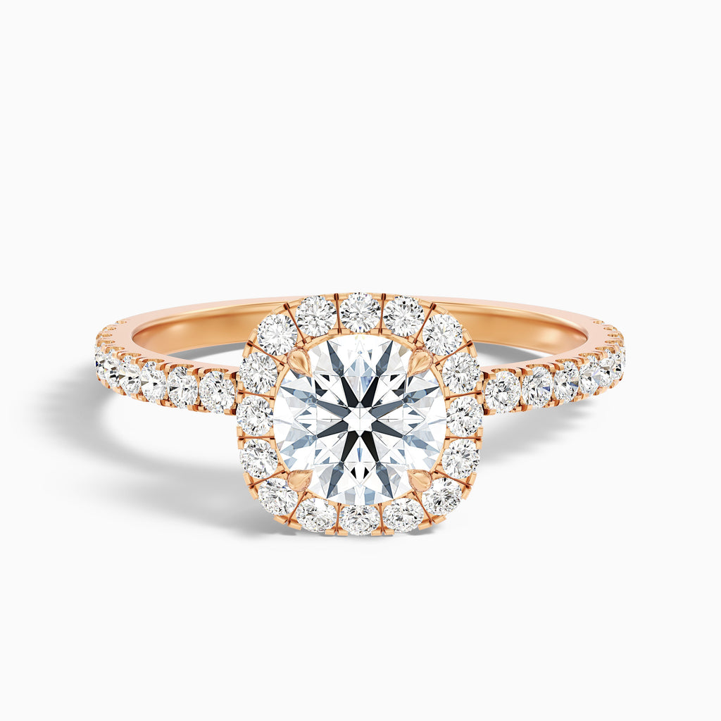 Zia 5.5 Carat Round Cut Halo Pave Moissanite Engagement Ring in 18k Rose Gold