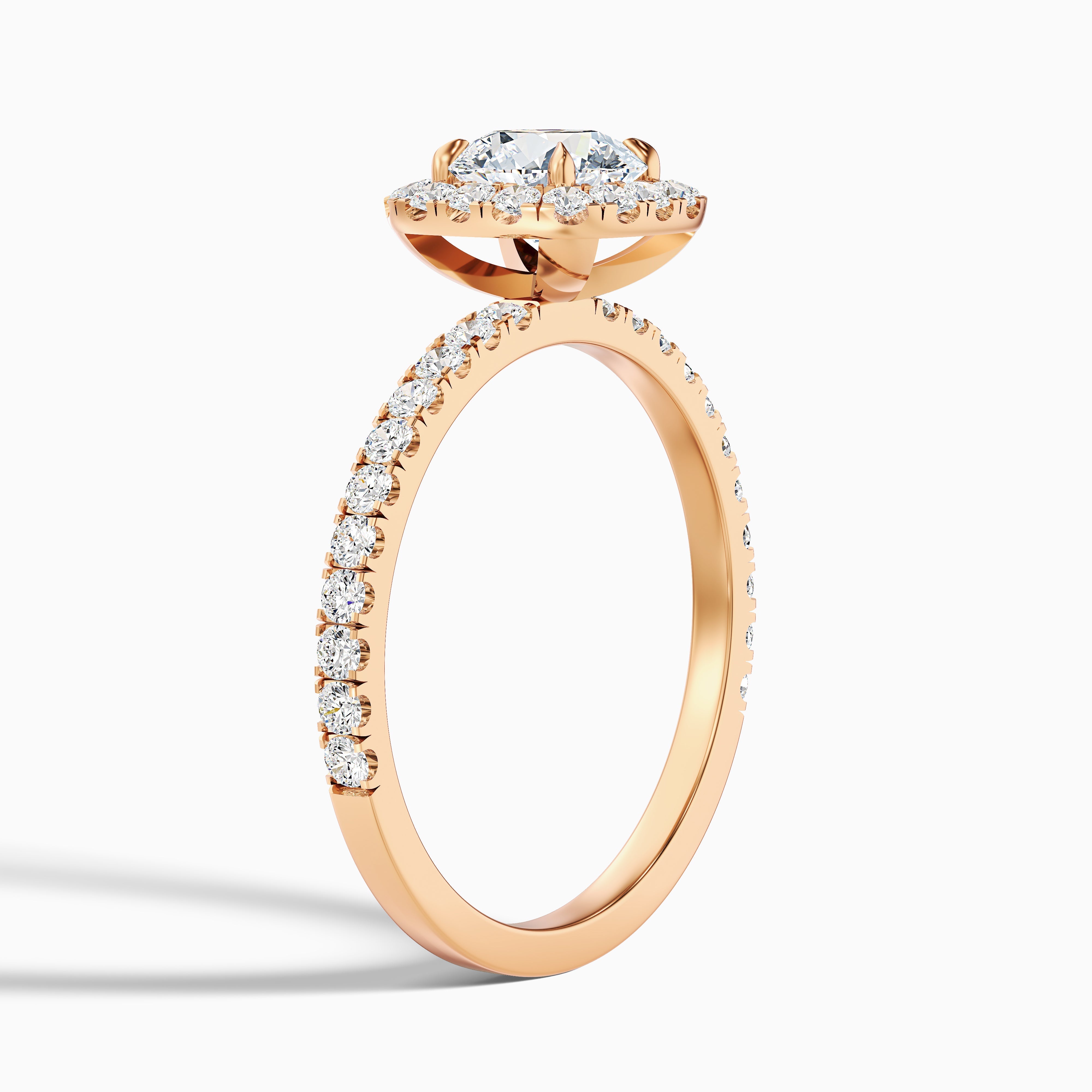 Zia 2.5 Carat Round Cut Halo Pave Moissanite Engagement Ring in 18k Rose Gold