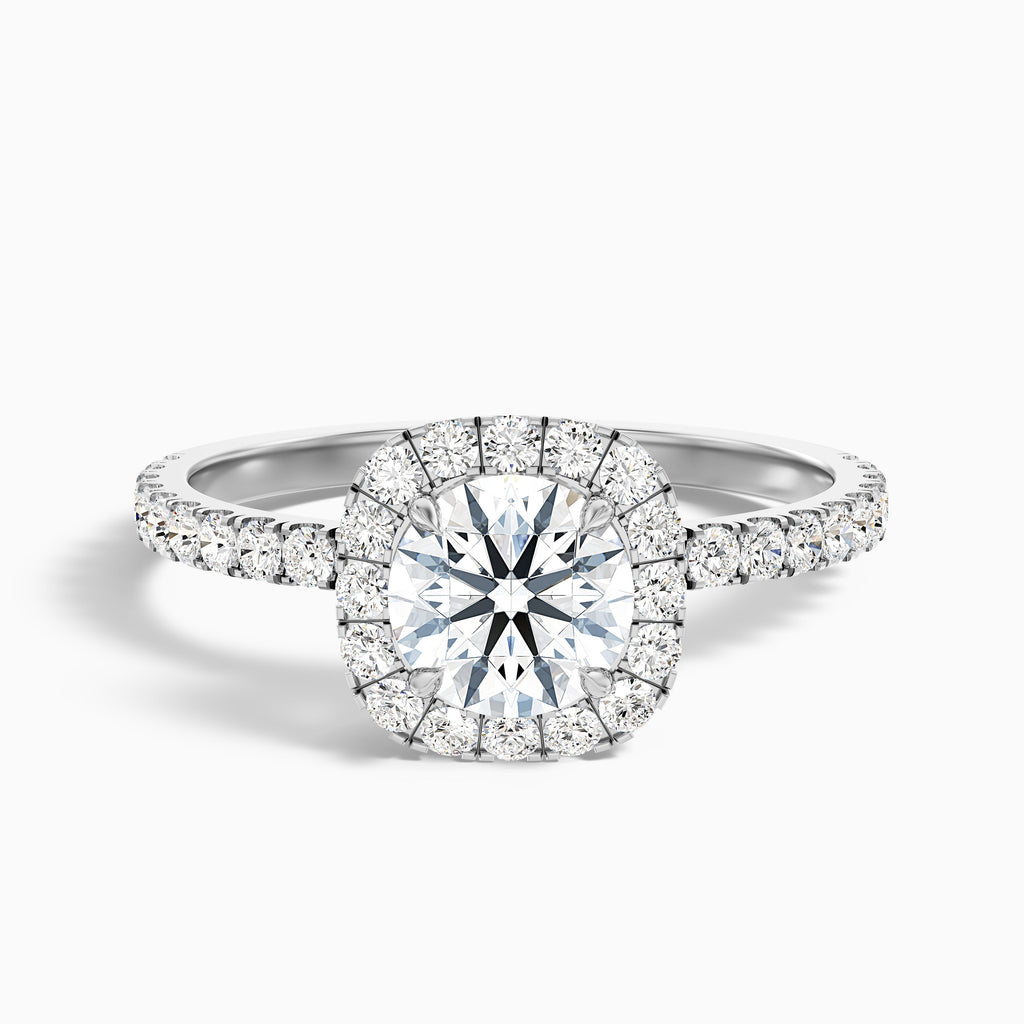 Zia 5 Carat Round Cut Halo Pave Moissanite Engagement Ring in Platinum