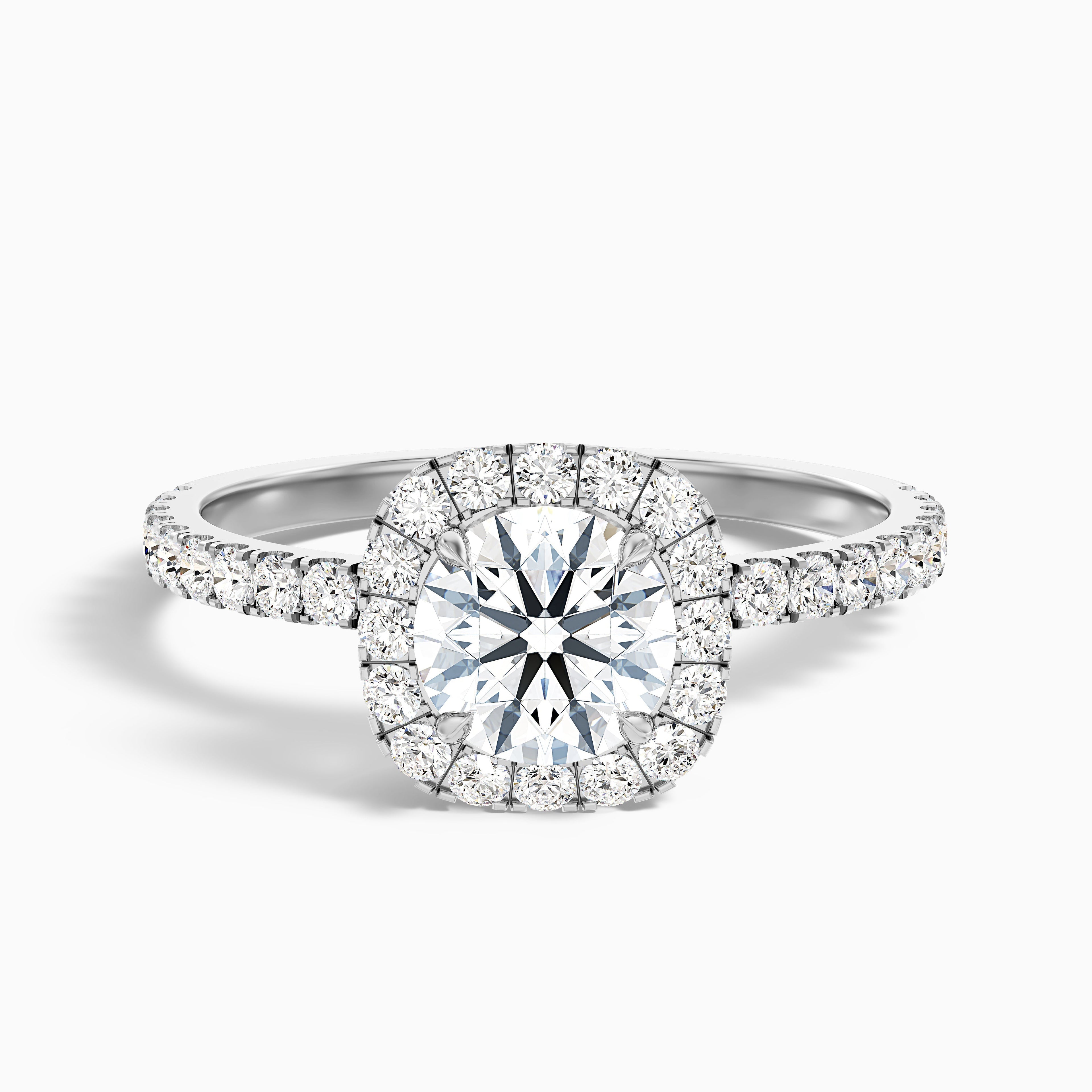 Zia 3 Carat Round Cut Halo Pave Moissanite Engagement Ring in Platinum
