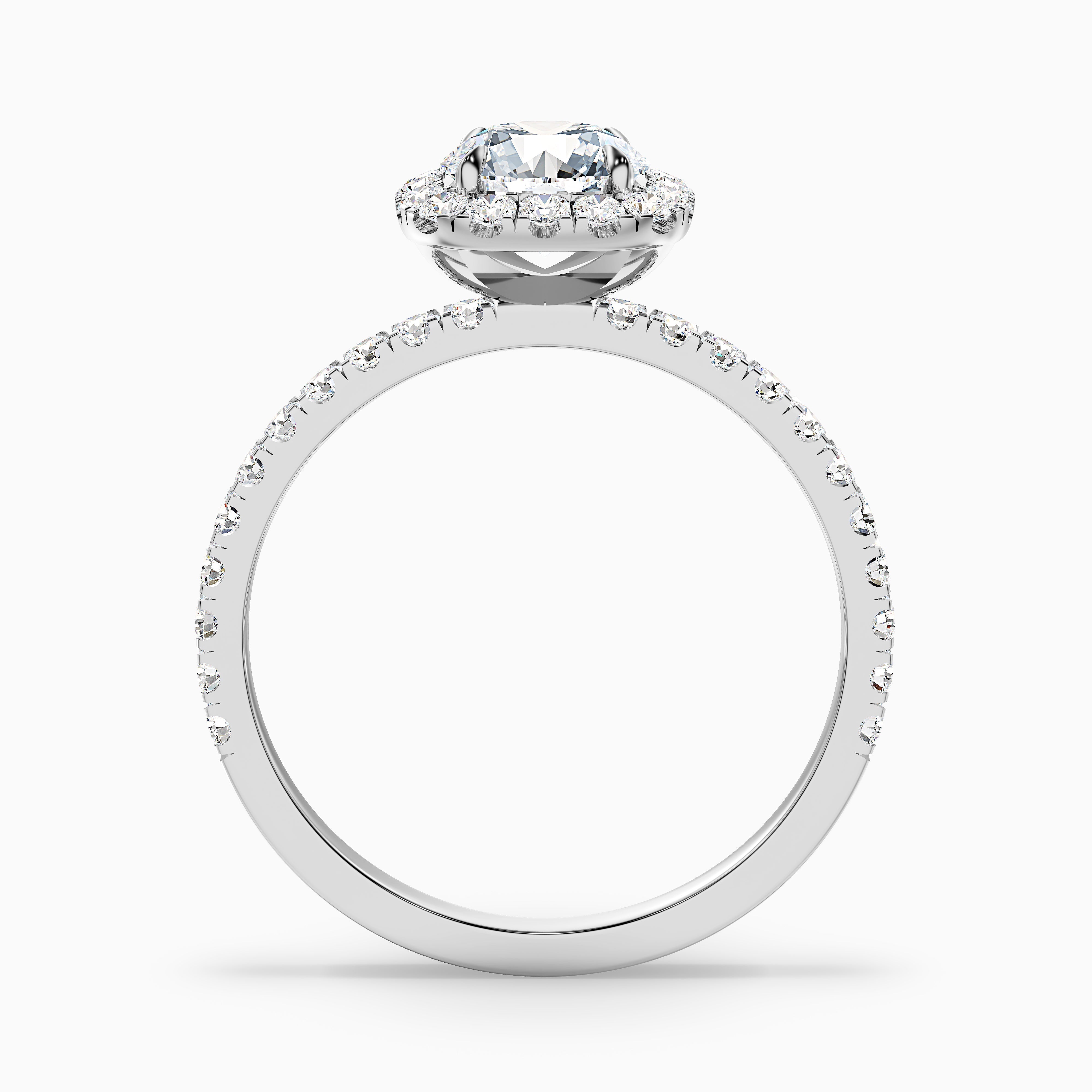 Zia 2 Carat Round Cut Halo Pave Moissanite Engagement Ring in 18k White Gold