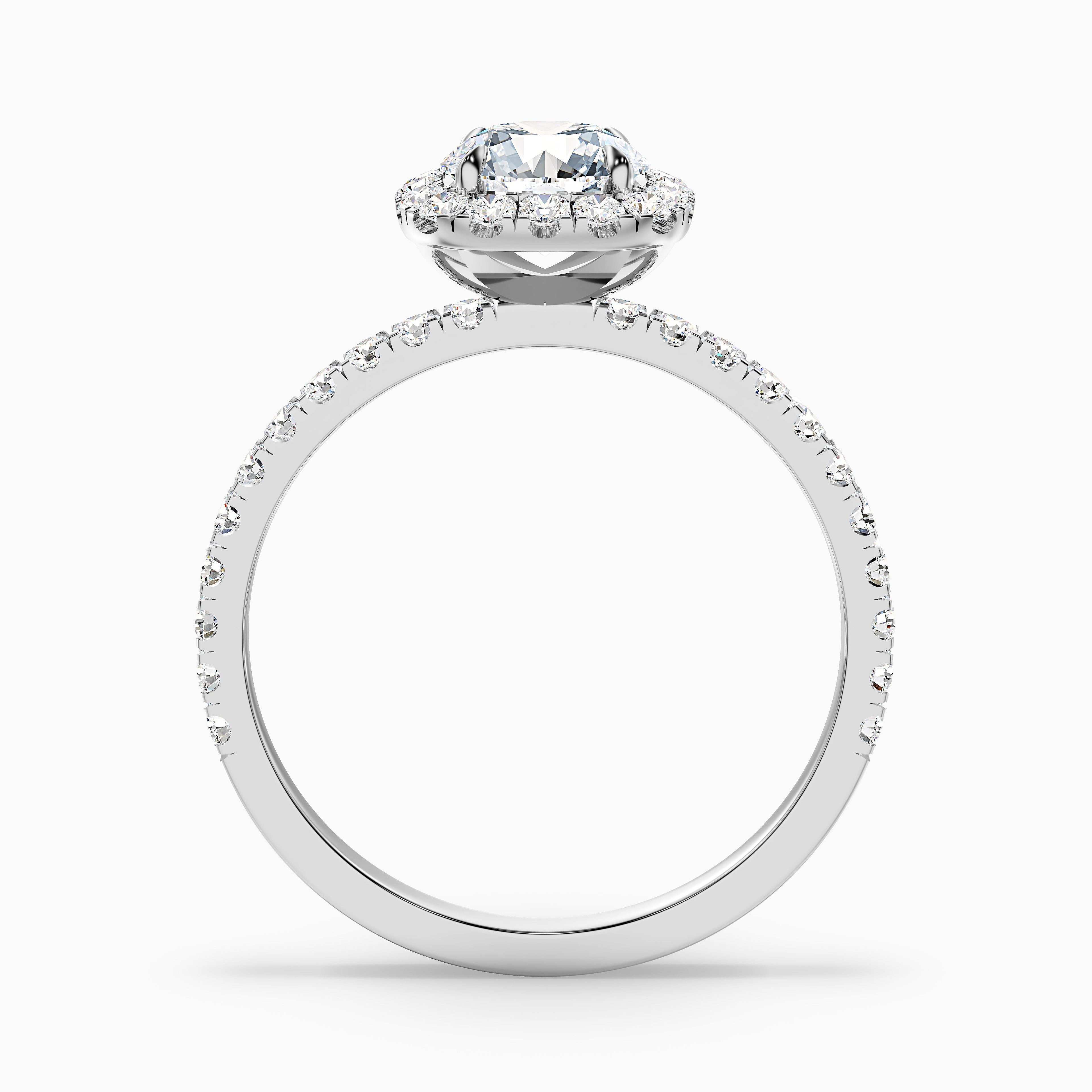 Zia 1.5 Carat Round Cut Halo Pave Moissanite Engagement Ring in 18k White Gold
