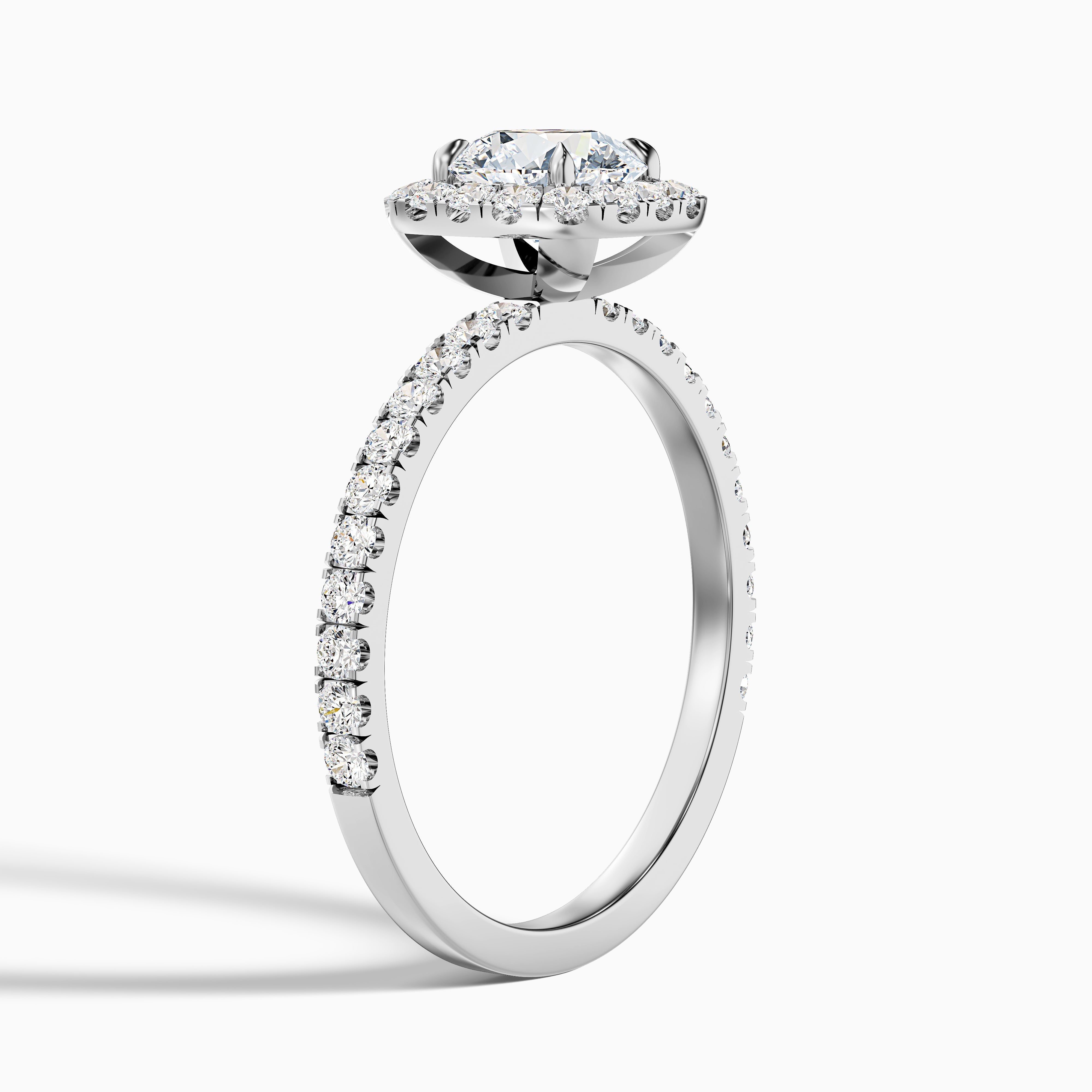Zia 3 Carat Round Cut Halo Pave Moissanite Engagement Ring in 14k Rose Gold